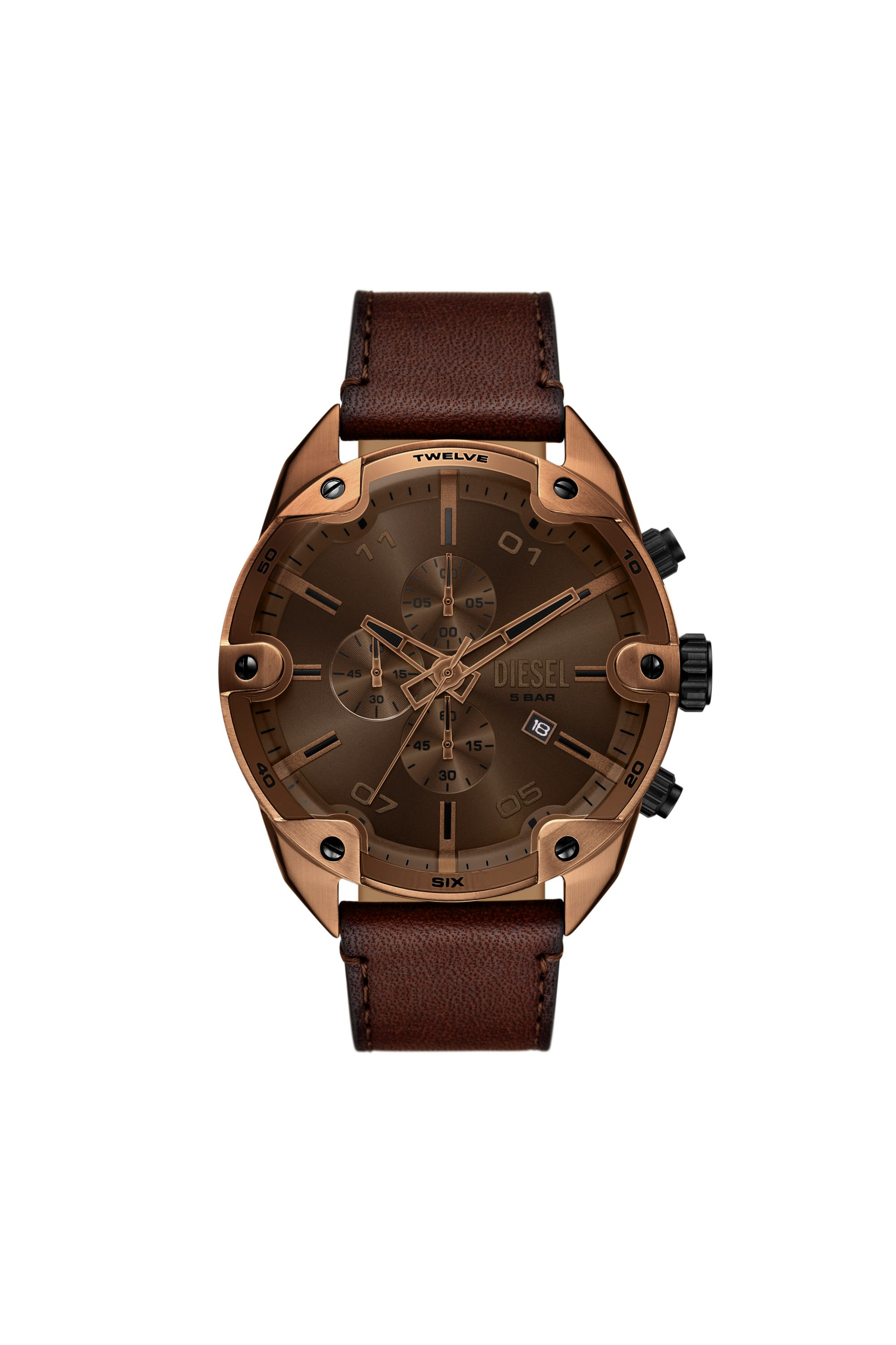Diesel - DZ4698 WATCH, Orologio Spiked in pelle marrone Uomo in Marrone - 1