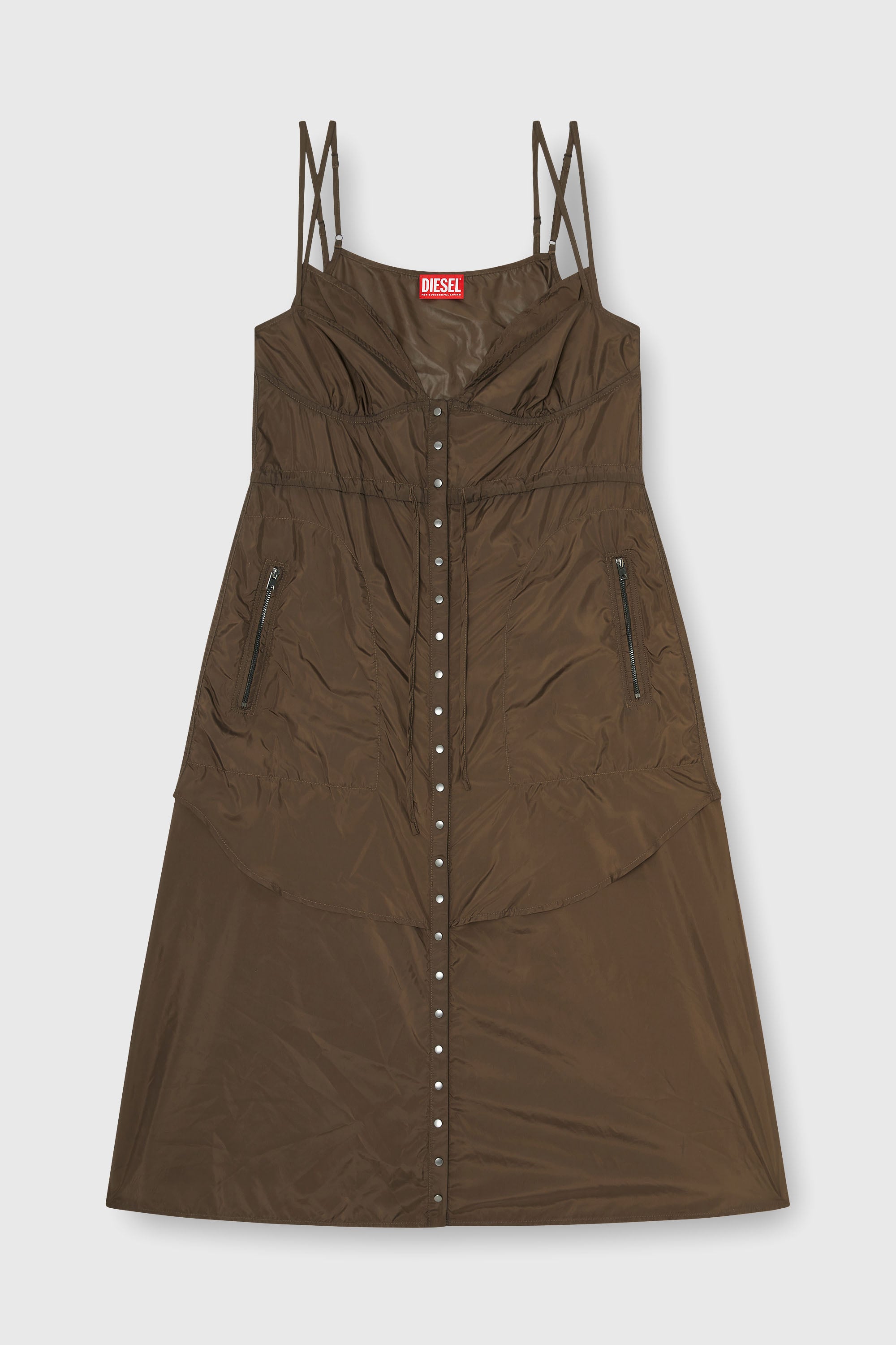 Diesel - D-OROTEA-T1, Abito in nylon leggero con design a strati Donna in Marrone - 2