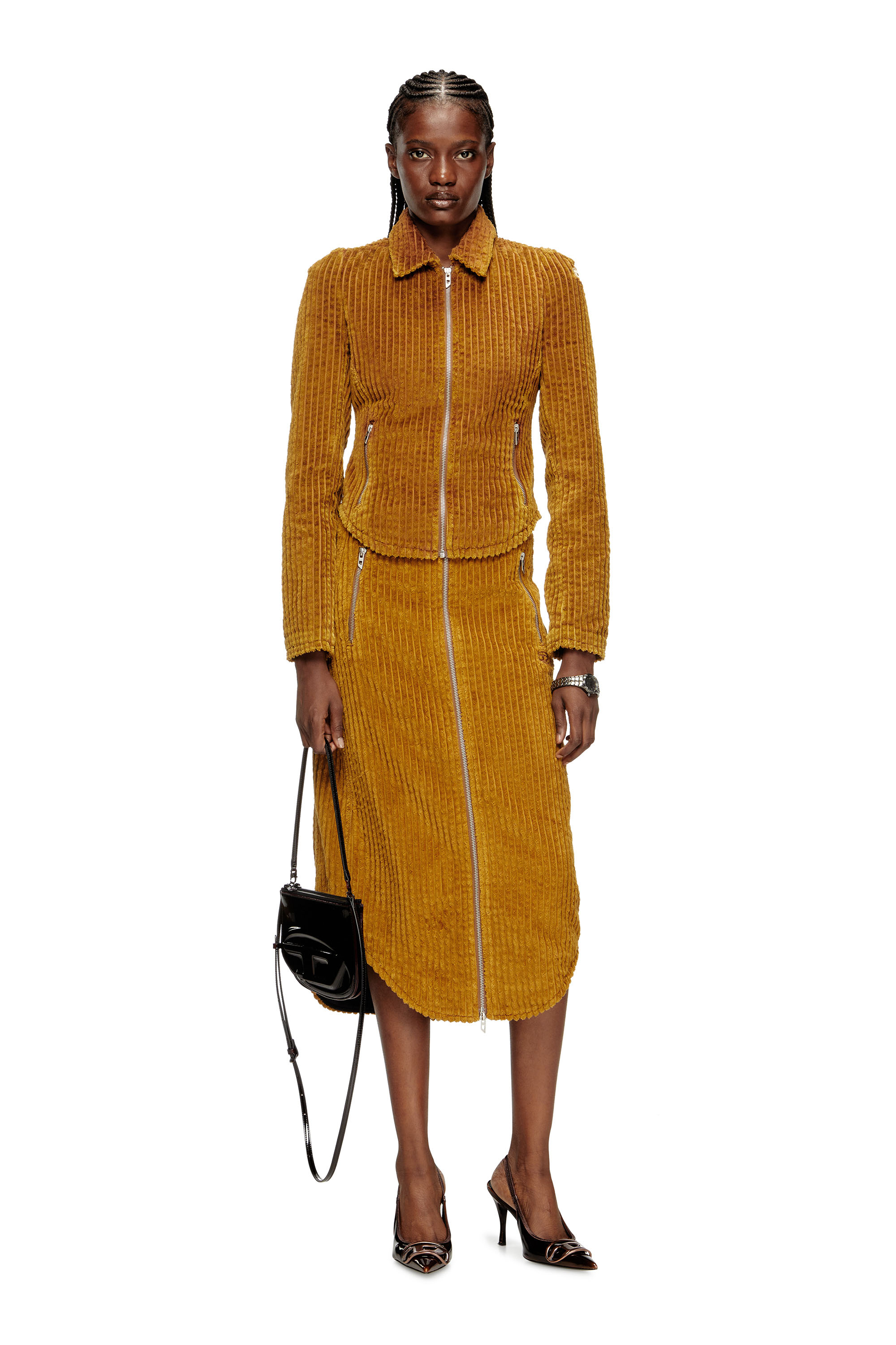 O-LLIPOP, Marrone Chiaro Diesel - O-LLIPOP, Gonna midi in cotone con zip Donna in Marrone - 1