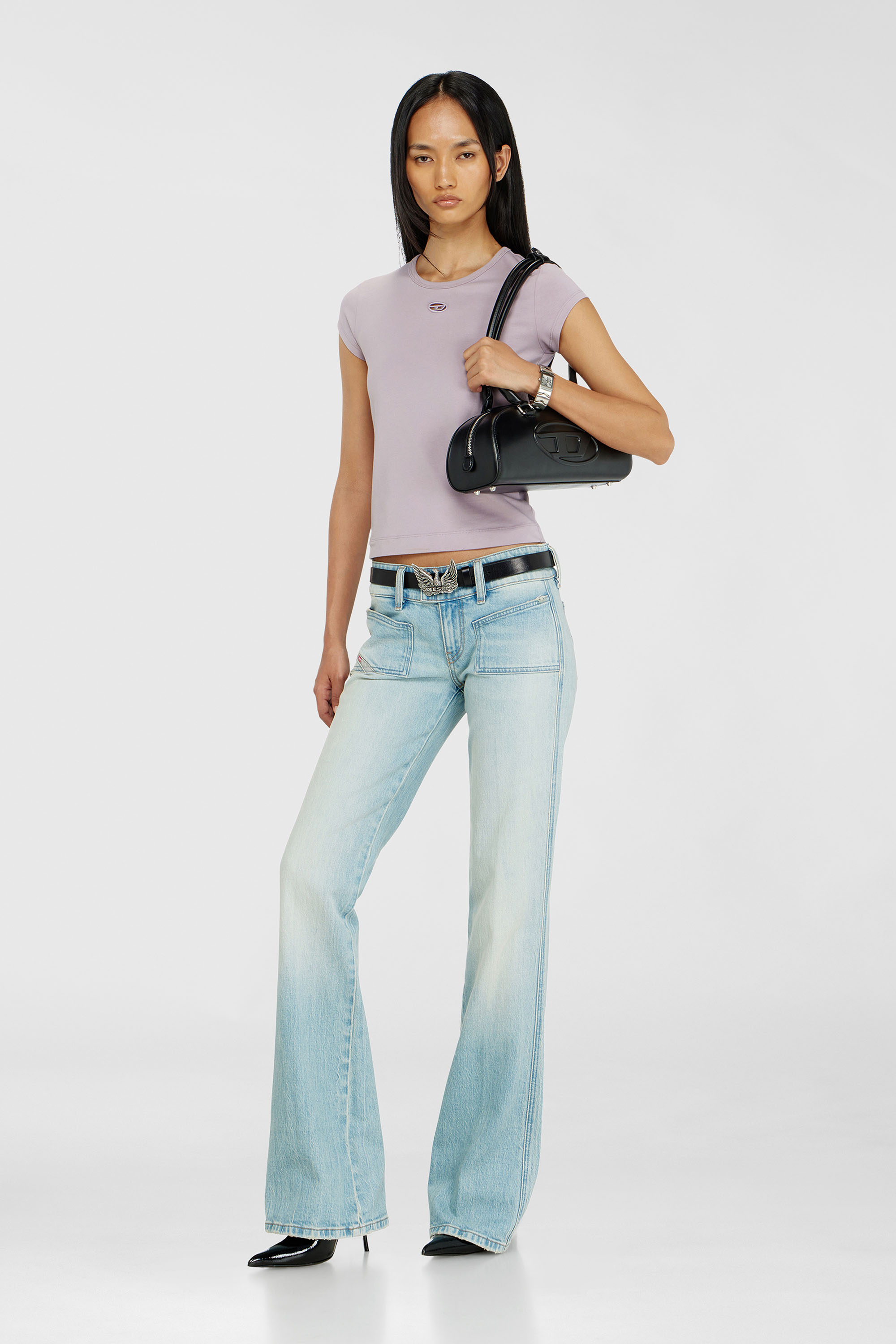 Diesel - T-ANGIE-OD, T-shirt con piccolo cut-out ricamato Donna in Viola - 2