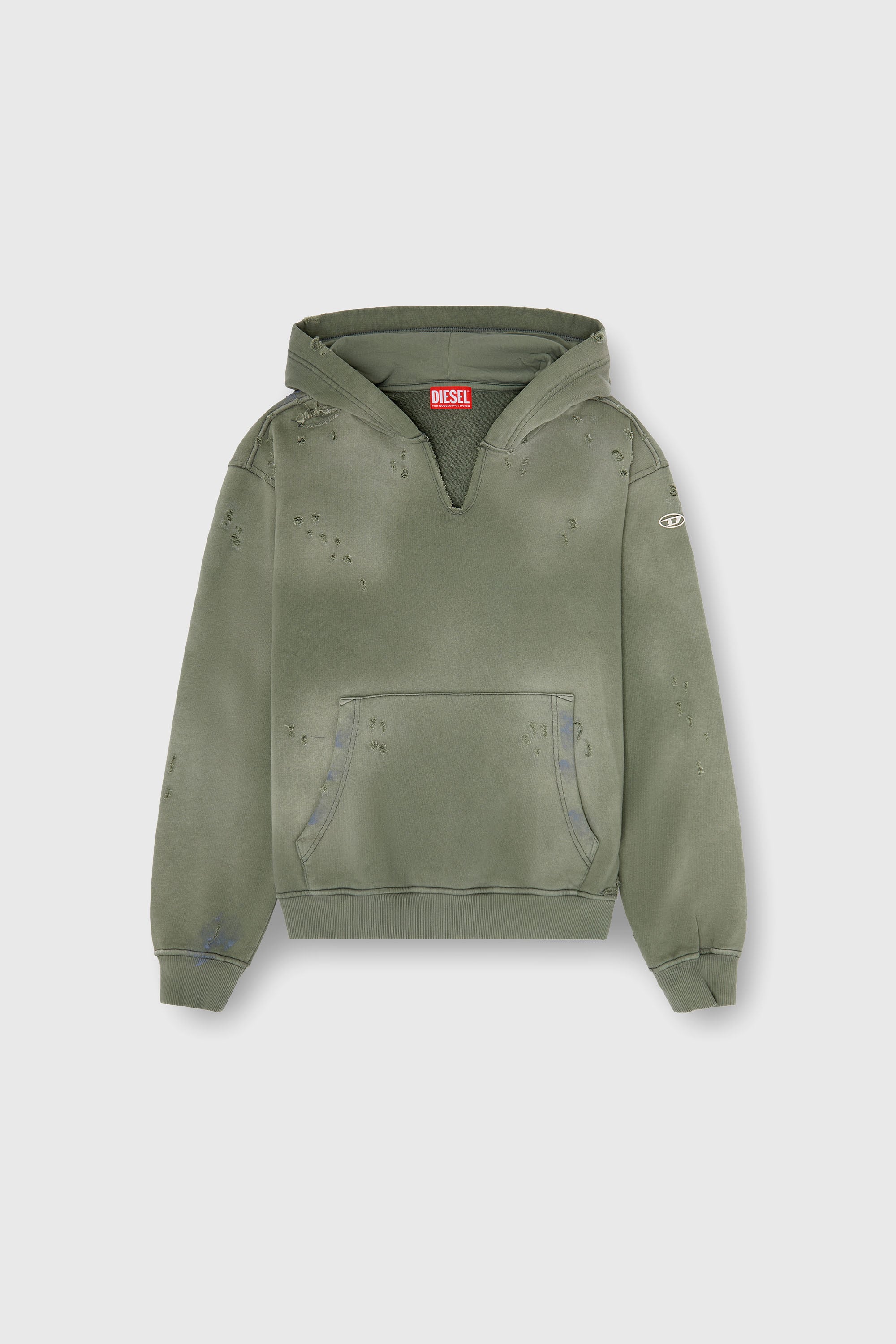 Diesel - S-KEITHY, Hoodie effetto distressed con scollo a V Uomo in Grigio - 2