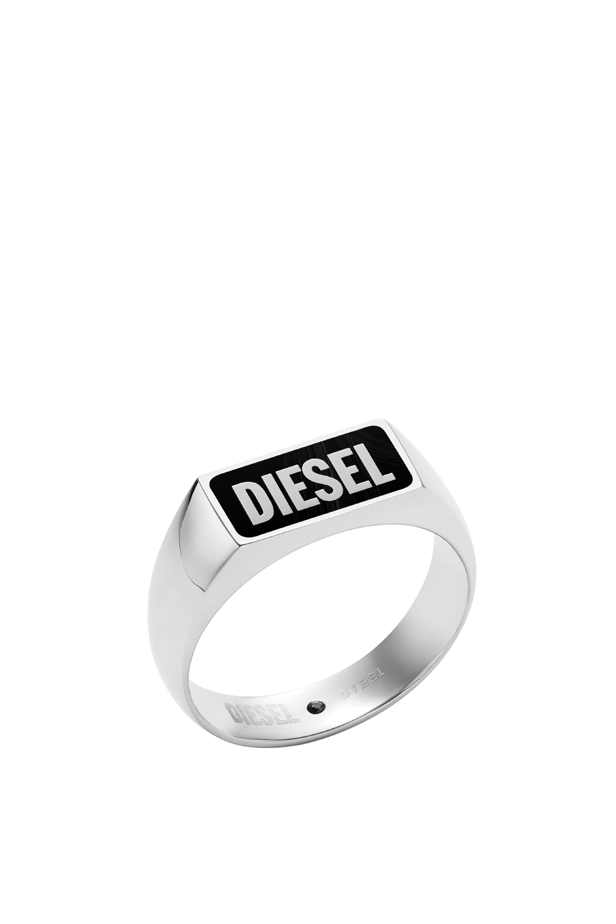 Diesel - DX1512, Anello chevalier in agata nera Uomo in Argento - 1