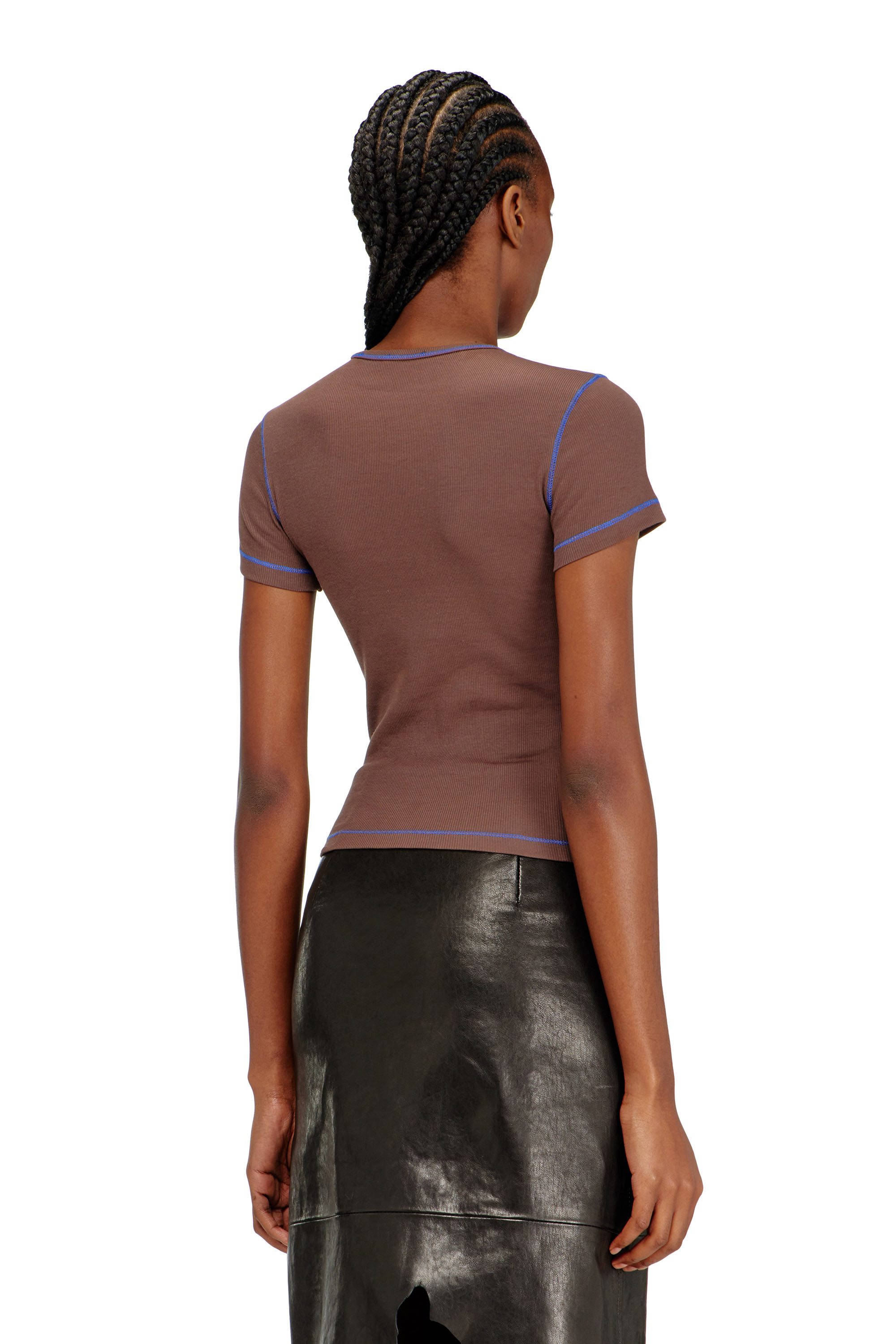 Diesel - T-BRENDA, Top in jersey a coste animalier Donna in Marrone - 4