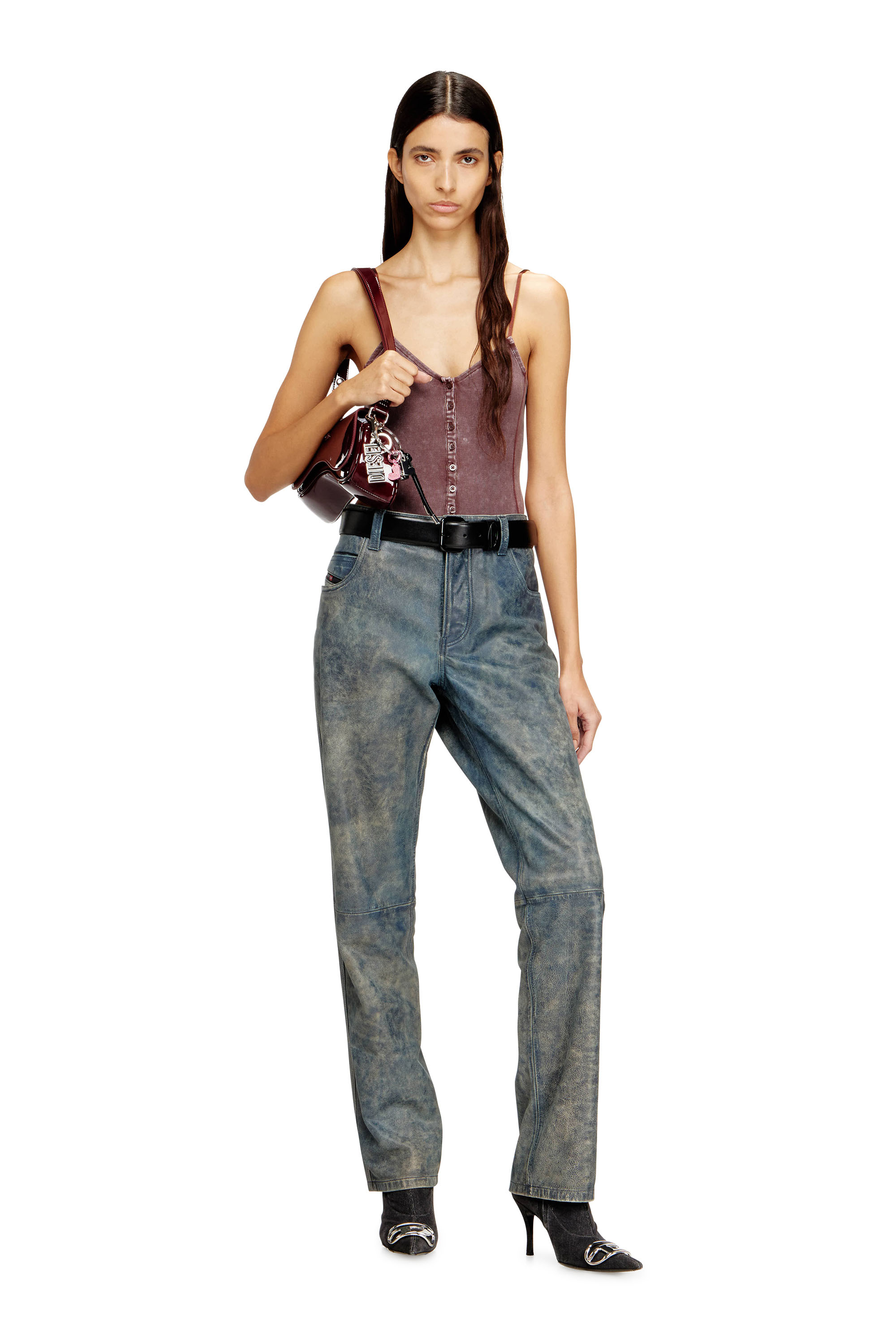 Diesel - T-LEY, Body in jersey a costine marmorizzato Donna in Marrone - 2