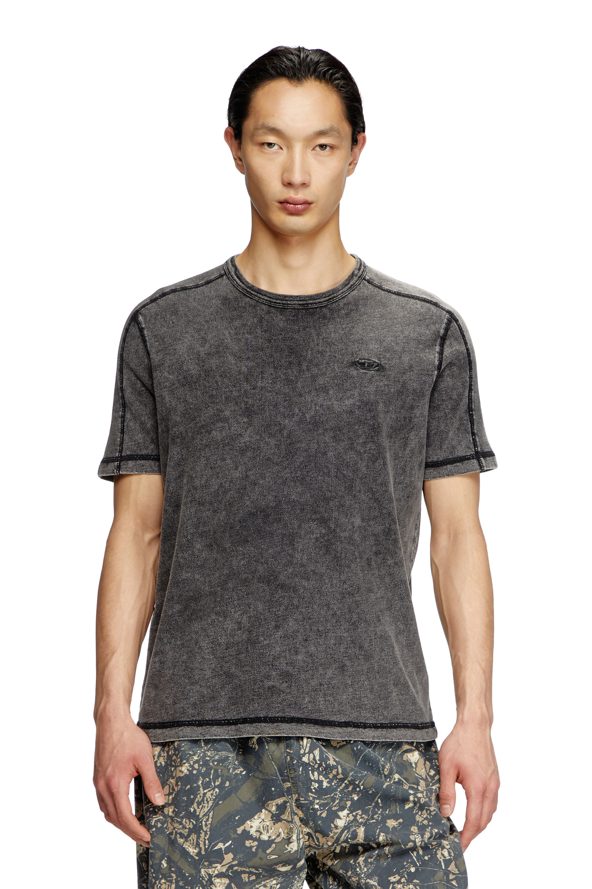 Diesel - T-ADJIND, T-shirt in jersey effetto denim Uomo in Nero - 1