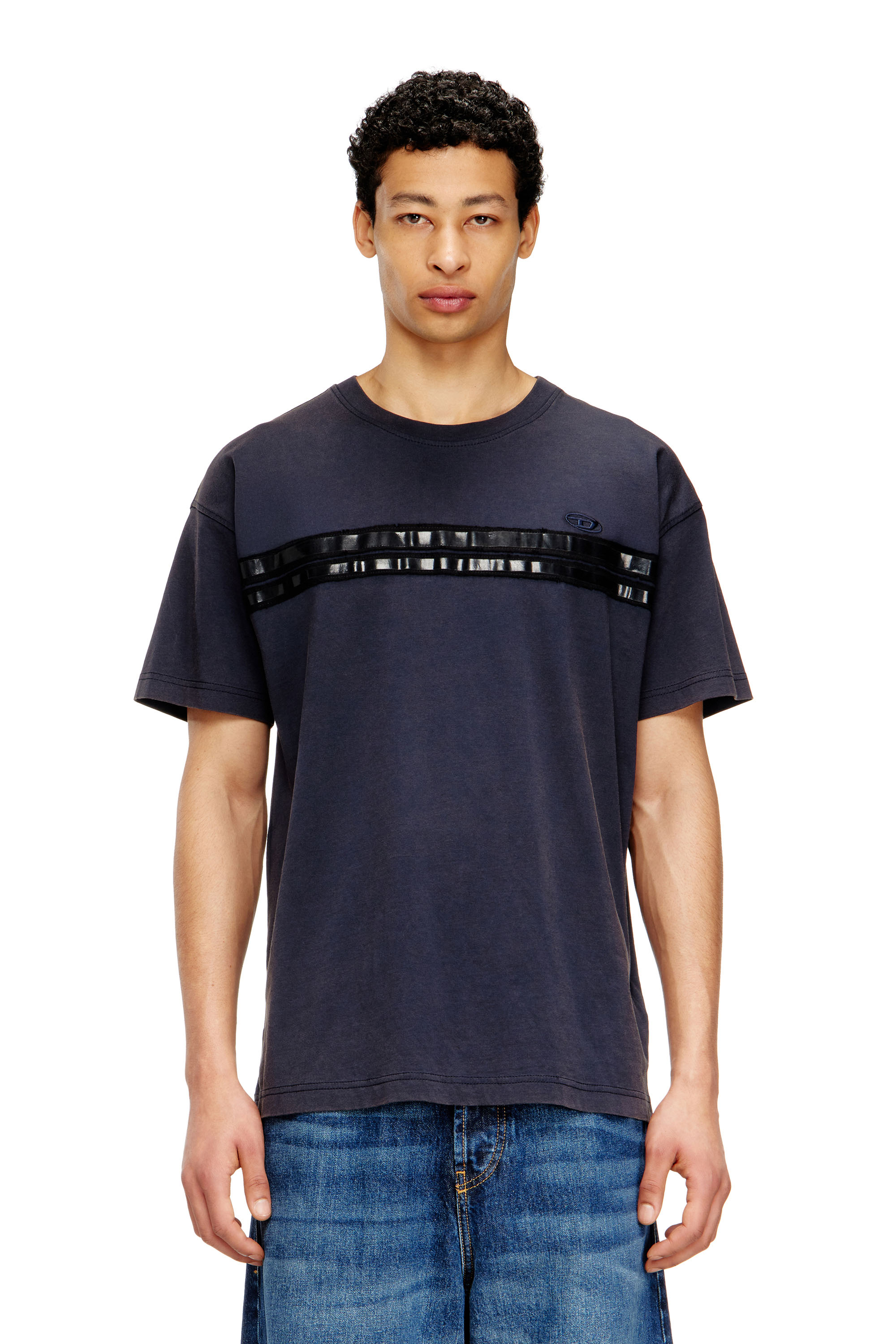 Diesel - T-REDDY, T-shirt classica in cotone con bande in framis Uomo in Blu - 1