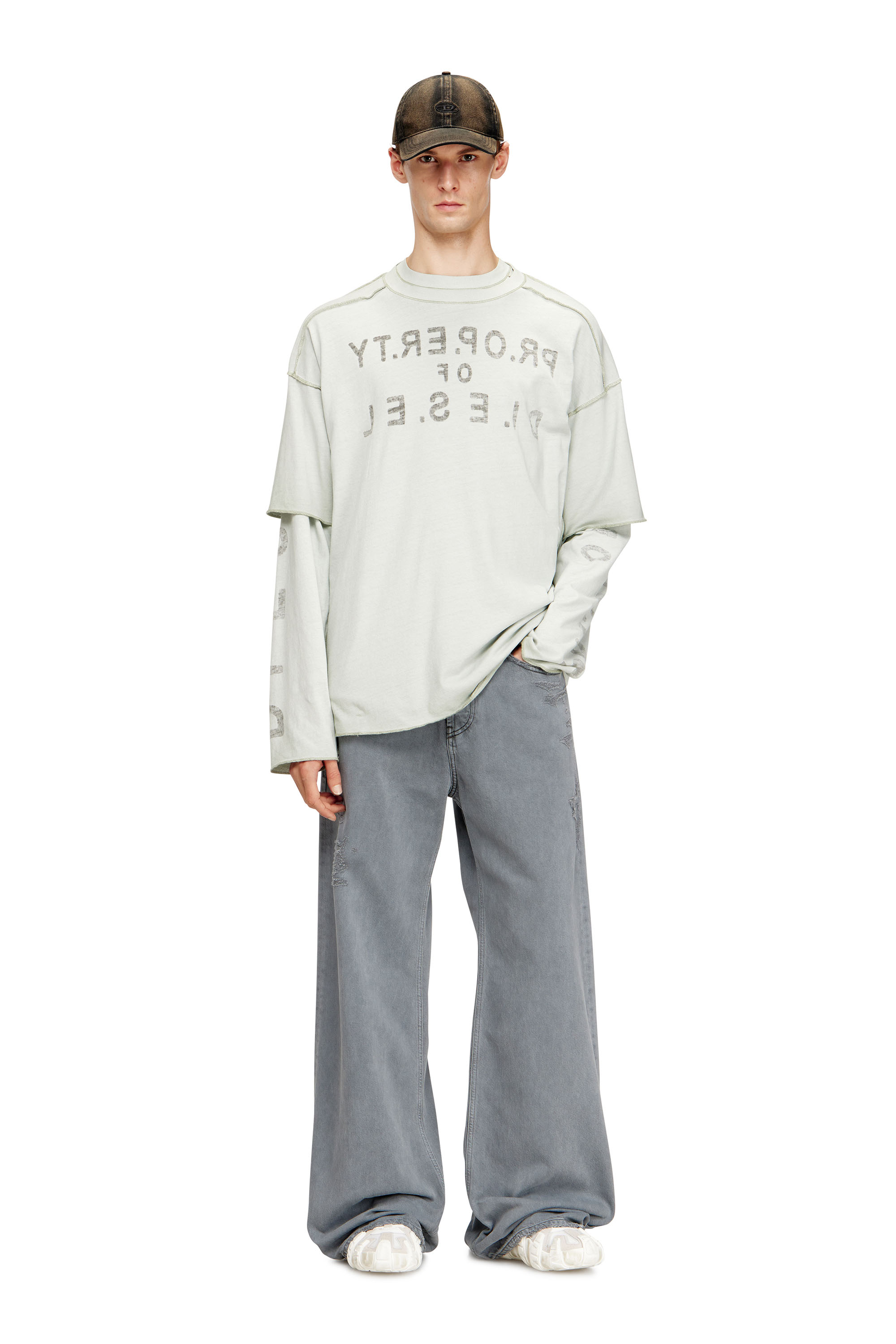 Diesel - T-LOOK, T-shirt in cotone dal taglio rilassato con stampa fronte e retro Uomo in Bianco - 2