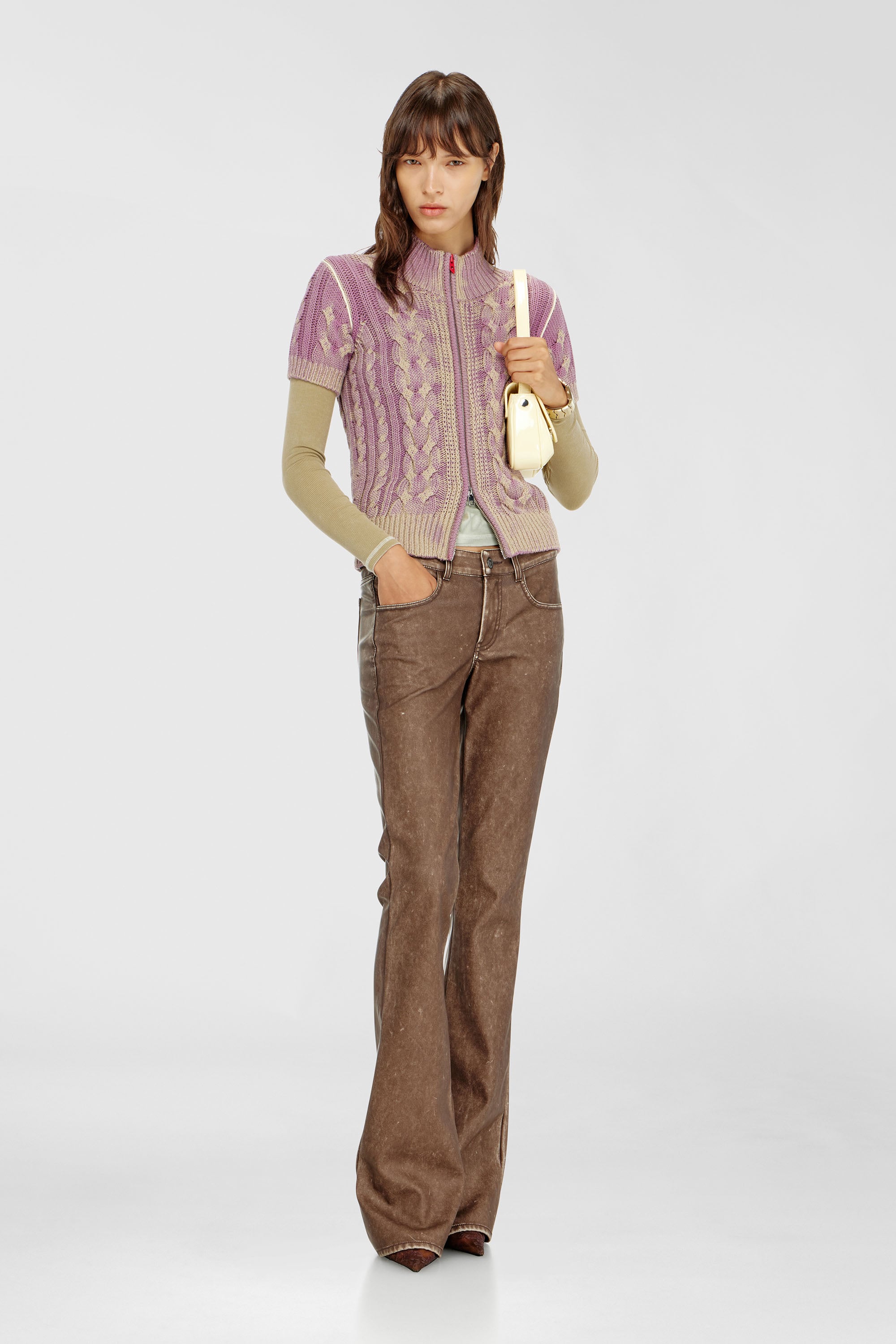 Diesel - M-ELANA, Cardigan a maniche corte con zip in maglia a trecce Donna in Multicolor - 2