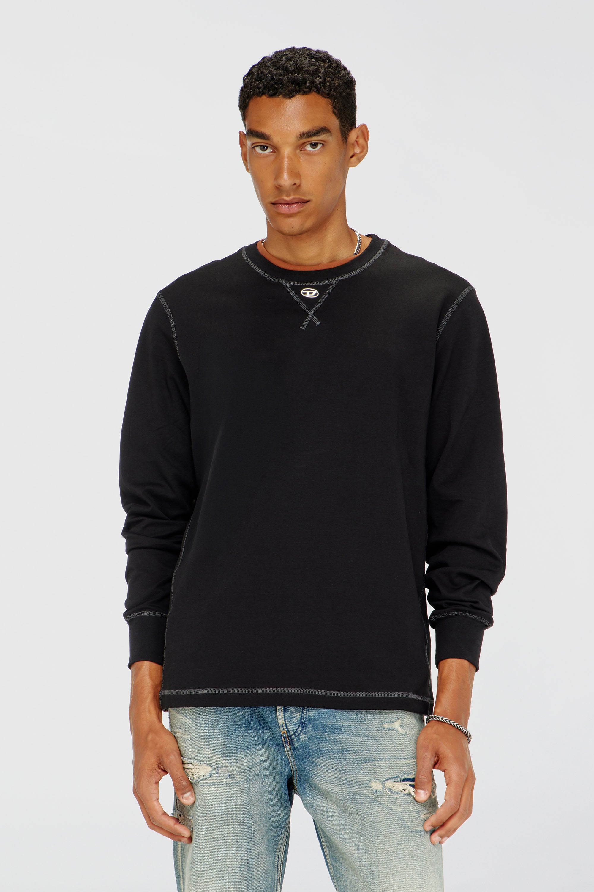 Diesel - T-MADJUST-LS-TR, Maglietta a maniche lunghe in cotone con Oval D Uomo in Grigio - 1