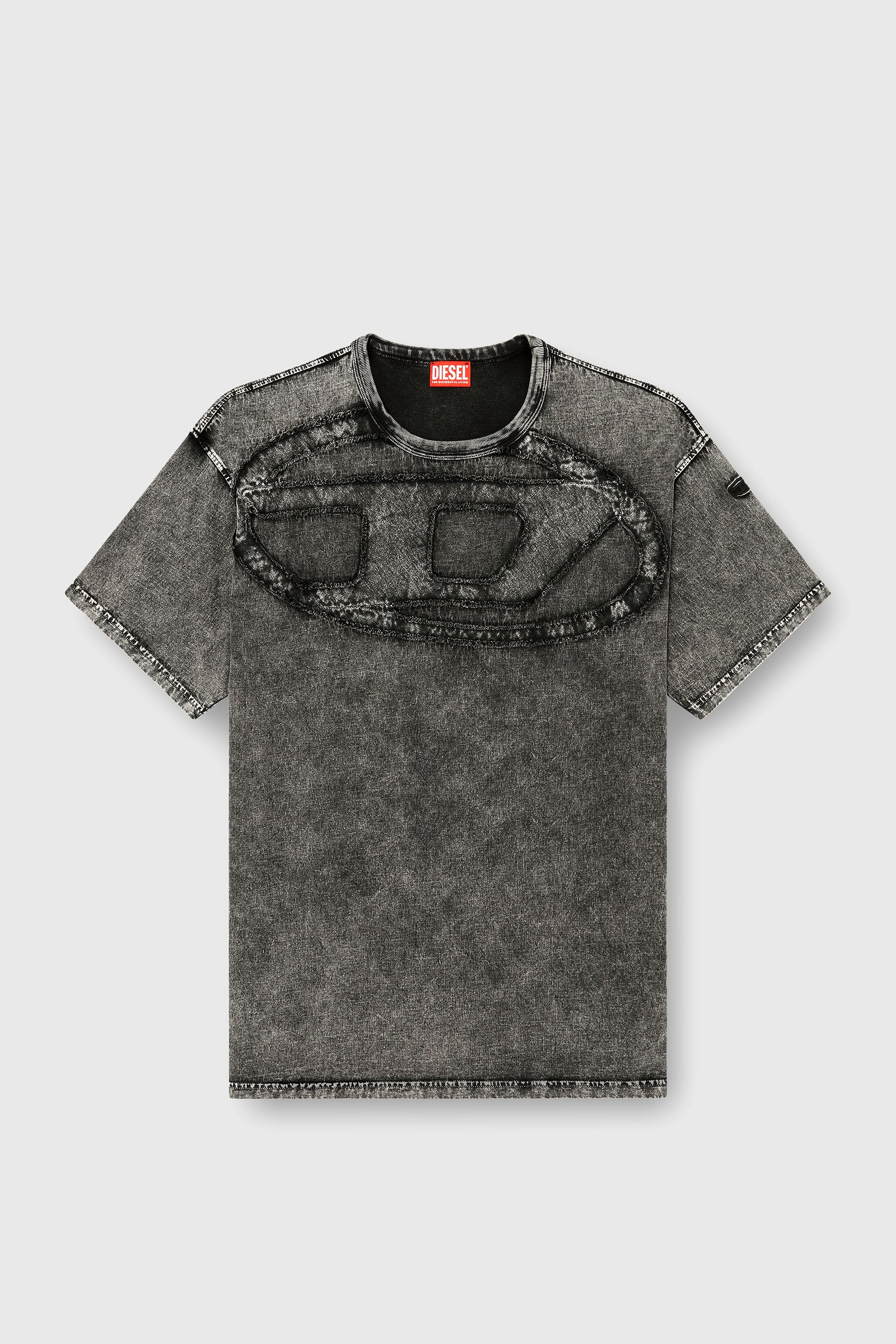 Diesel - T-BOXT-DEN, T-shirt in cotone dal taglio rilassato con applicazione Oval D Uomo in Nero - 2