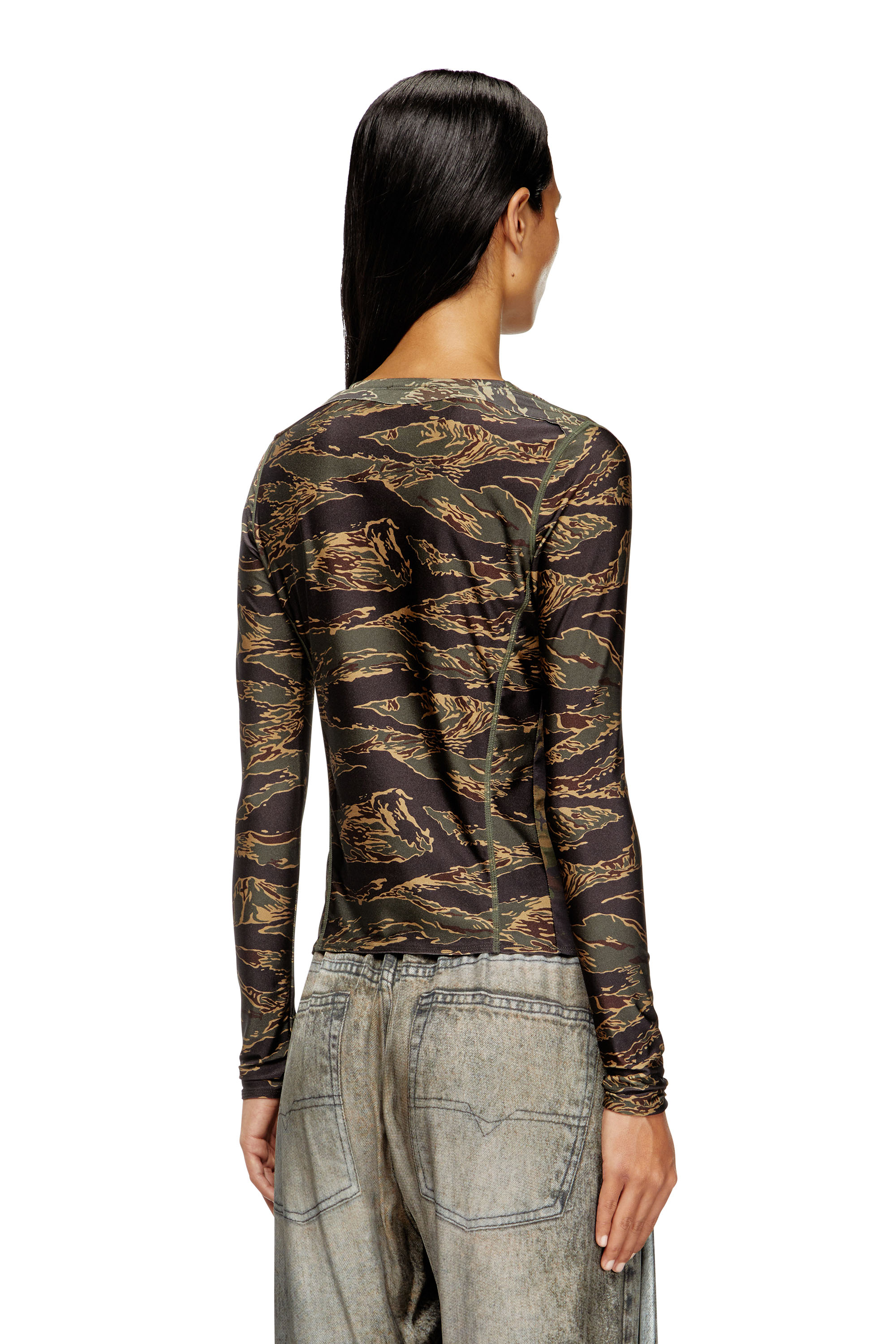 Diesel - T-AFRY, Cardican con lacci e stampe camouflage Donna in Verde - 4