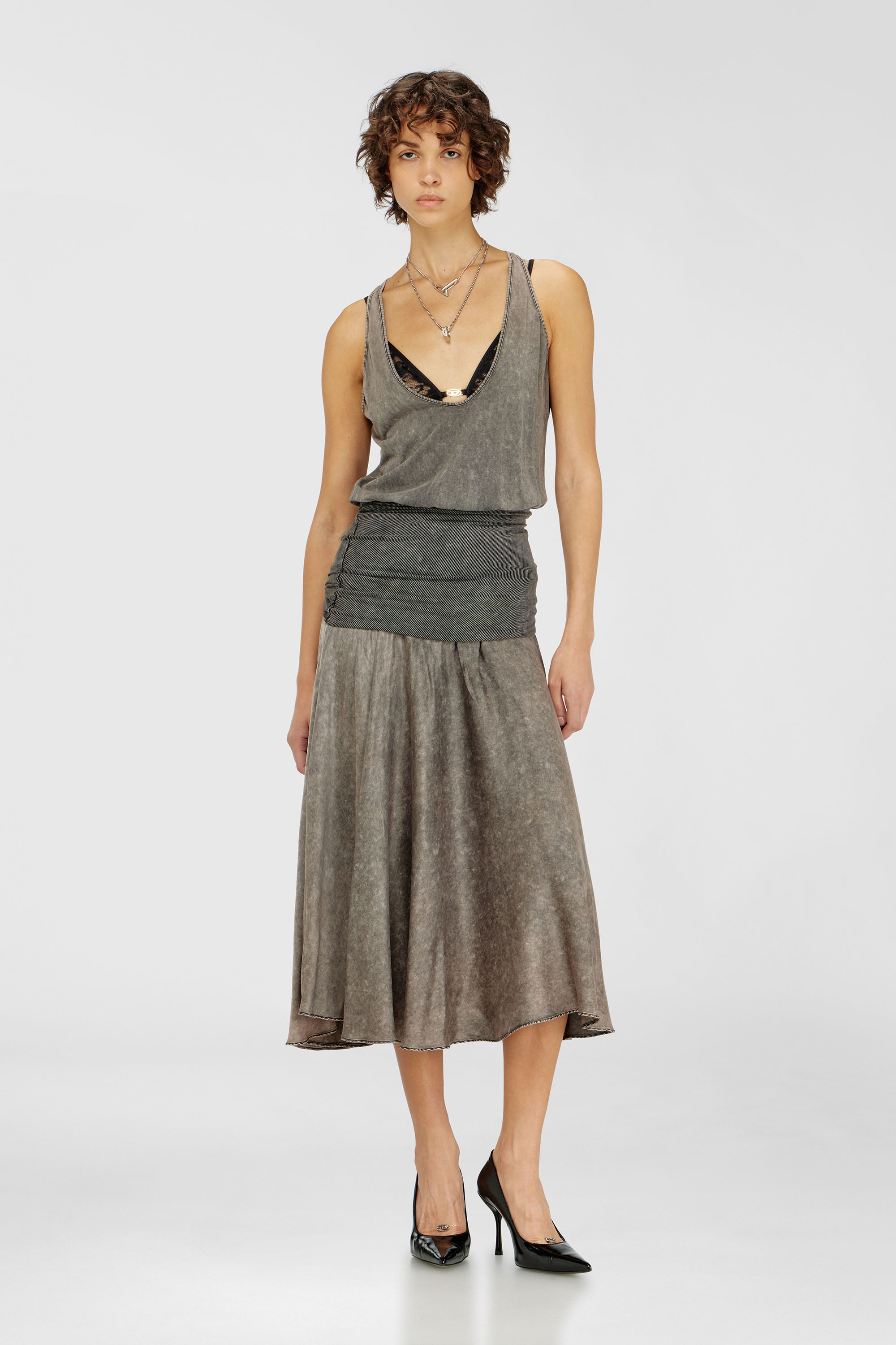 Diesel - D-SYA, Abito midi con dettaglio vita twist Donna in Grigio - 3