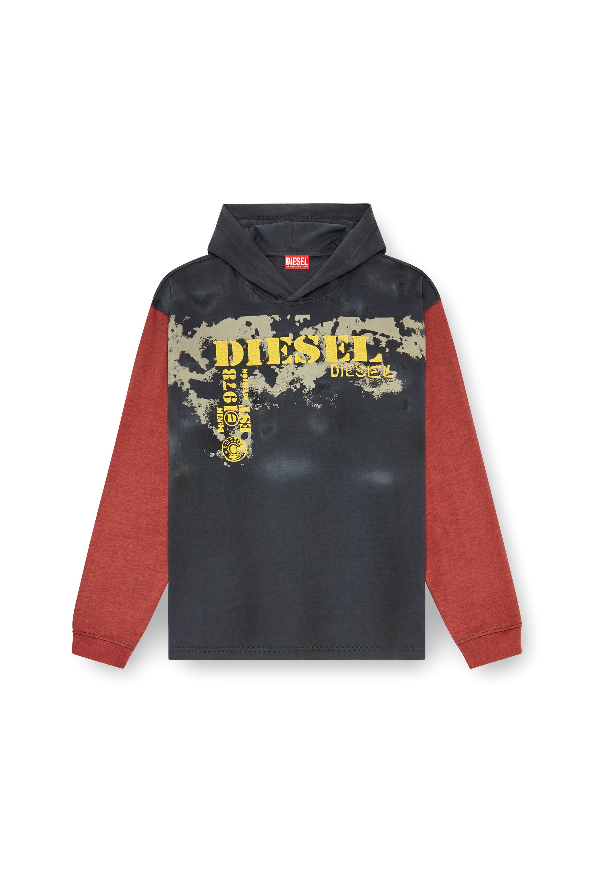 Diesel - T-BOXT-LS-HOOD, Hoodie leggero a maniche lunghe effetti dirty Uomo in Grigio - 3