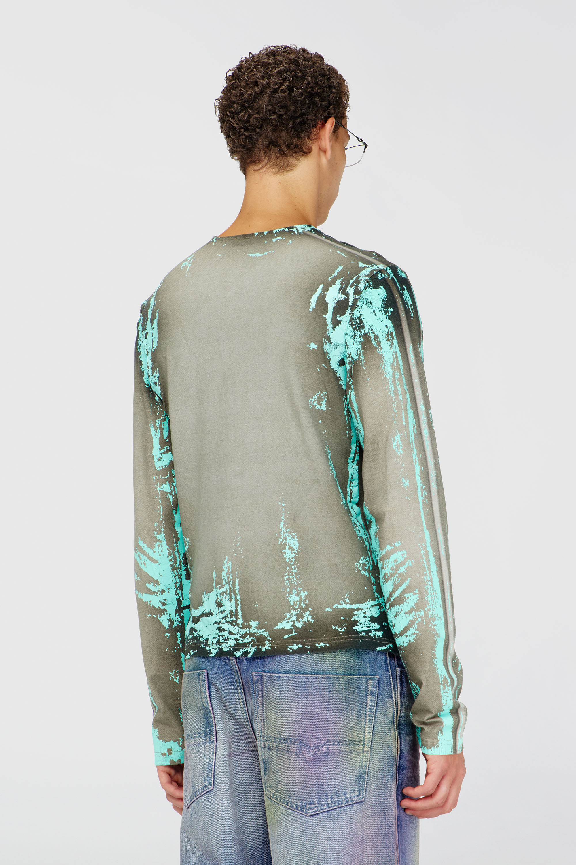Diesel - T-FYNO-ML, Grandad T-shirt in jersey effetto pelle craquel&eacute; Uomo in Multicolor - 4
