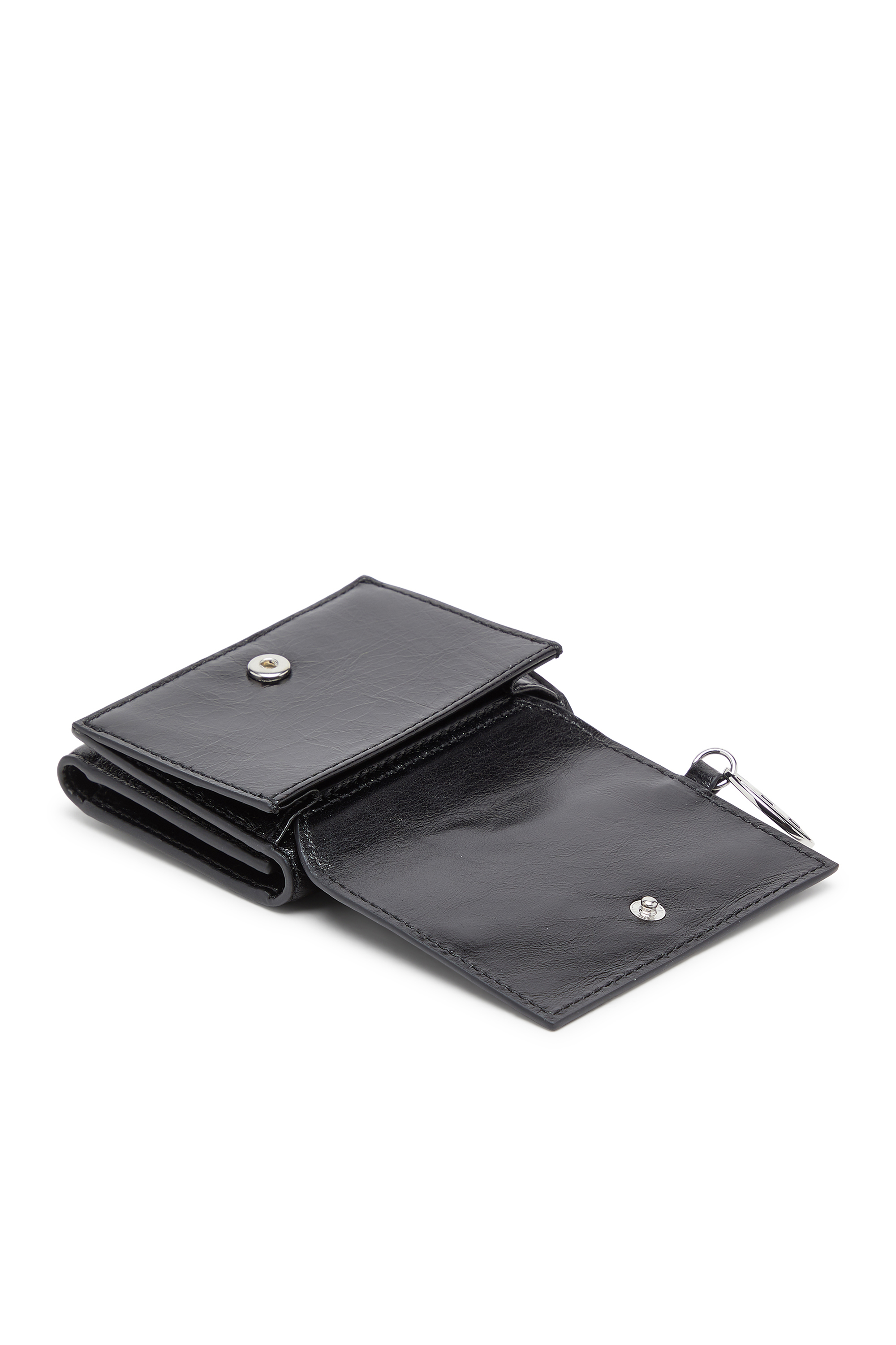 Diesel - OVAL-D TRI FOLD ZIP COIN XS II, Portafoglio tri-fold in pelle con motivo embossato Donna in Nero - 4