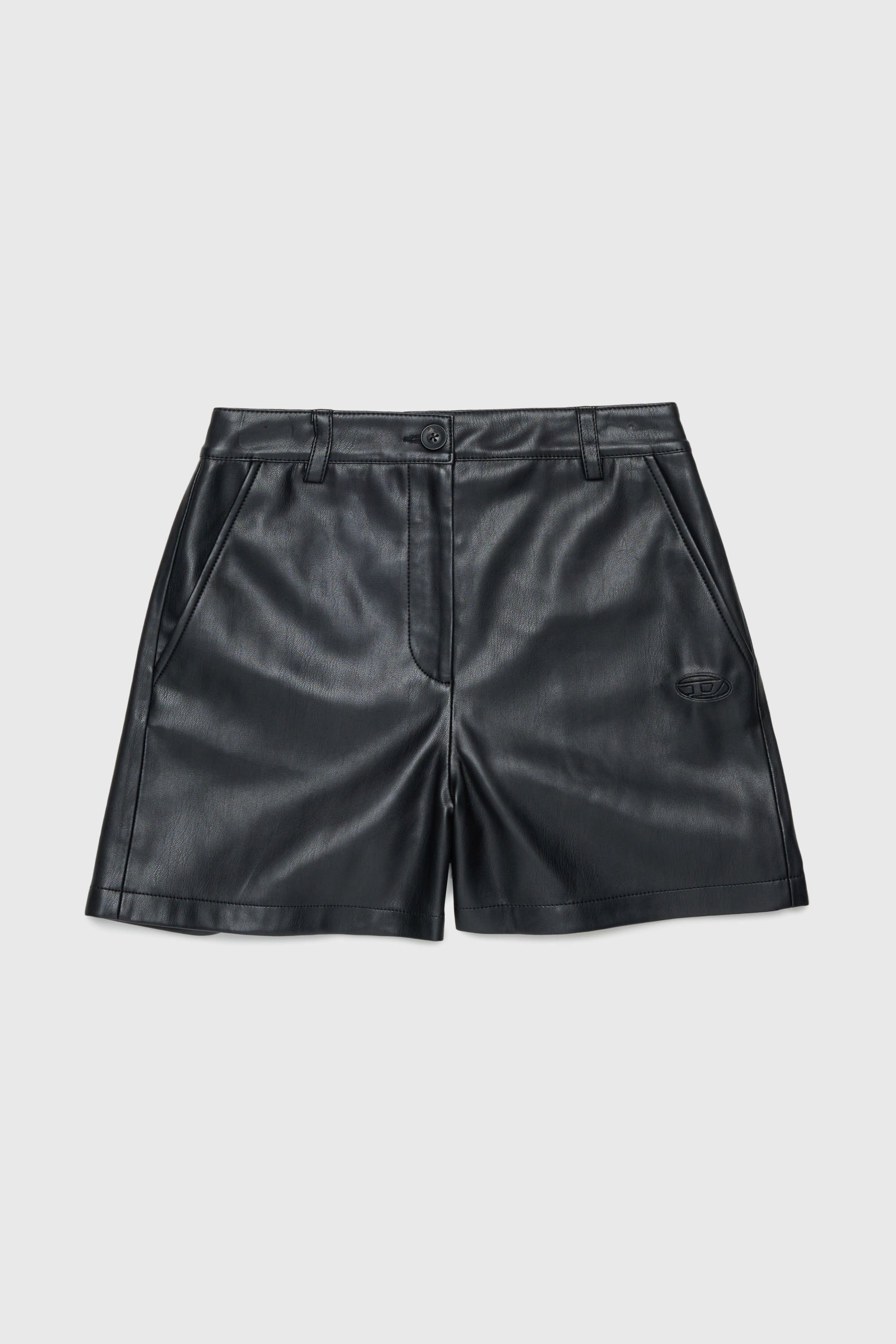 Diesel - PJENNY, Pantaloni corti in tessuto coated Donna in Nero - 1