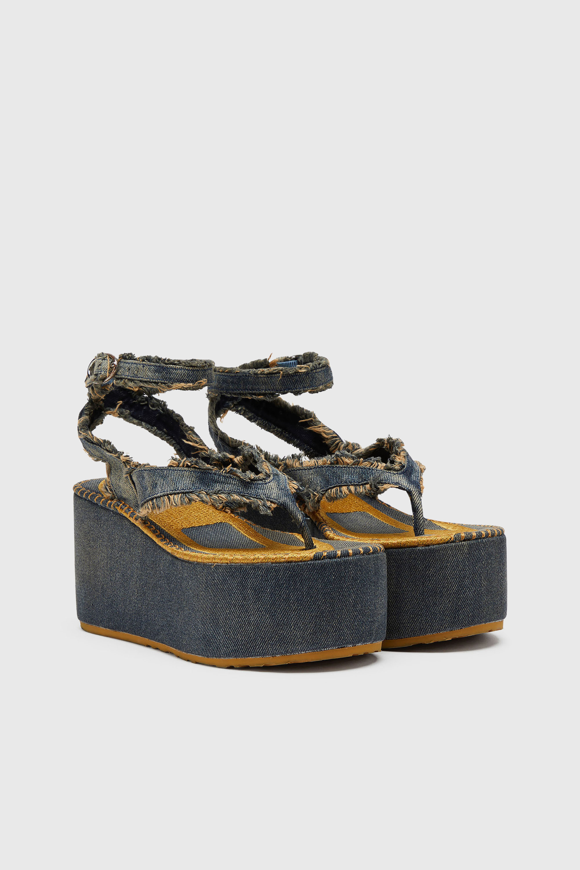 Diesel - SA-NIKOLA SANDAL, Sa-Nikola - Sandali in denim con dettagli sfrangiati Donna in Blu - 2