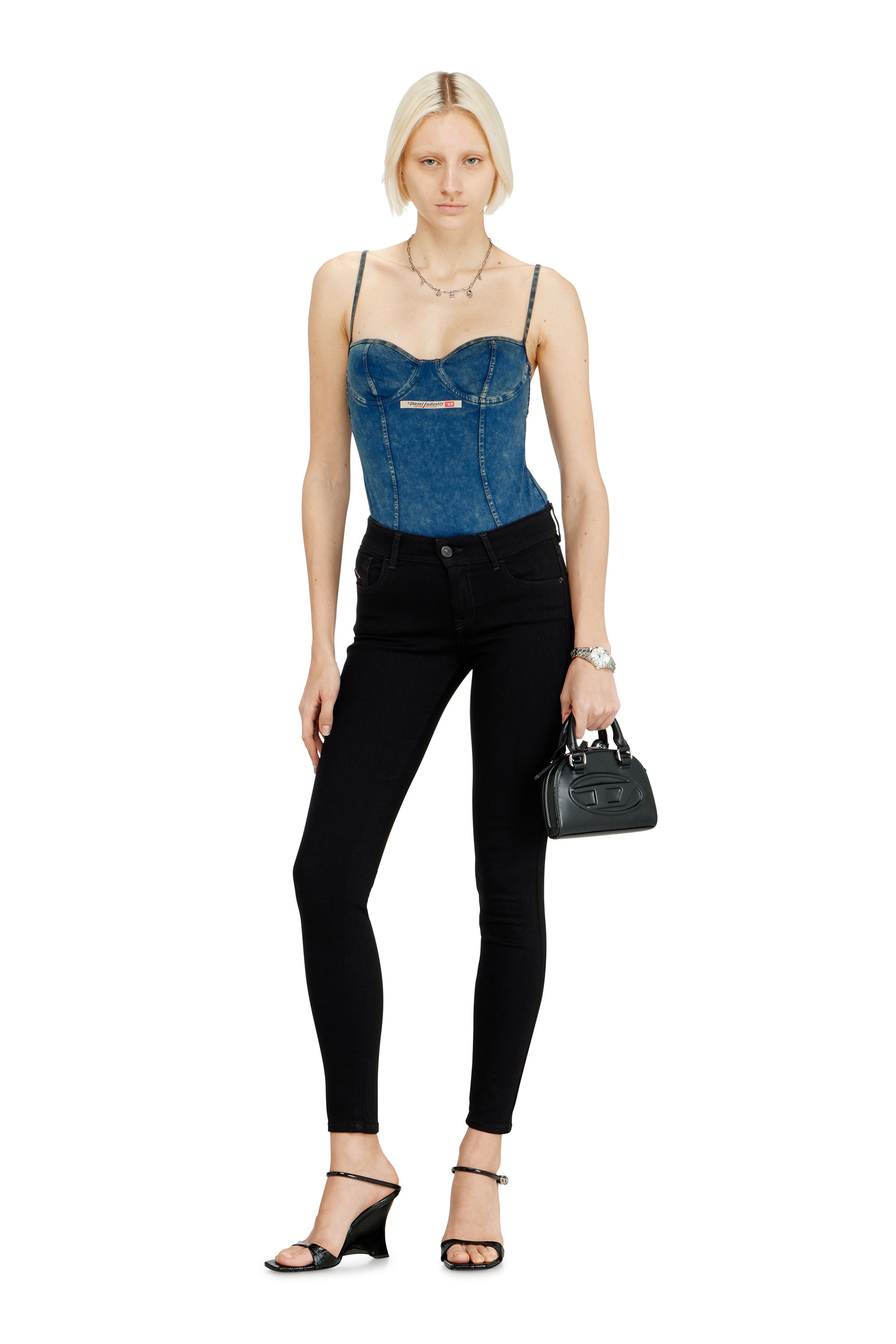 Diesel - Skinny Jeans 2017 Slandy 069EF Donna, Nero/Grigio scuro - Image 1