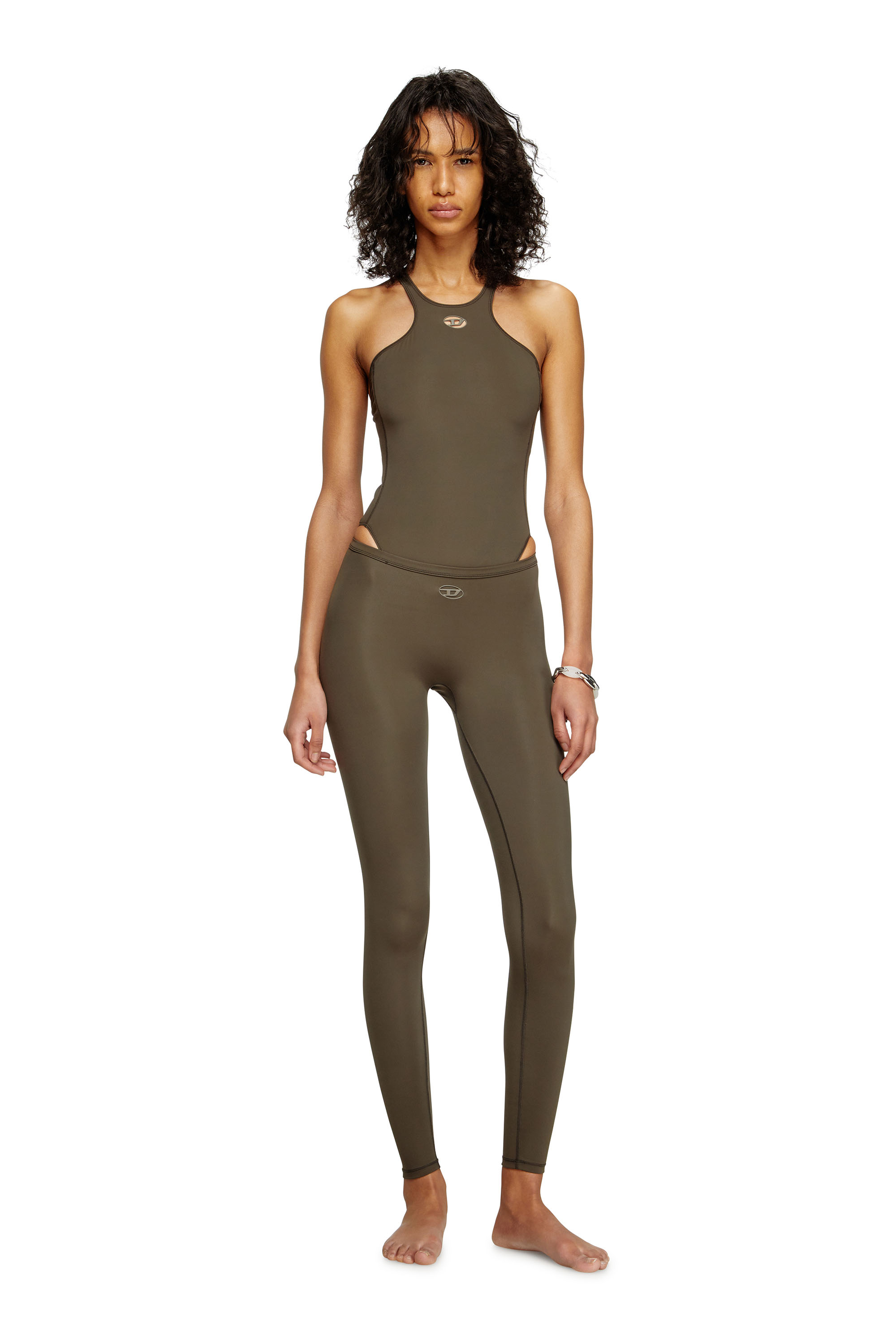 Diesel - MINA-UTLT, Leggings in nylon stretch Donna in Marrone - 1