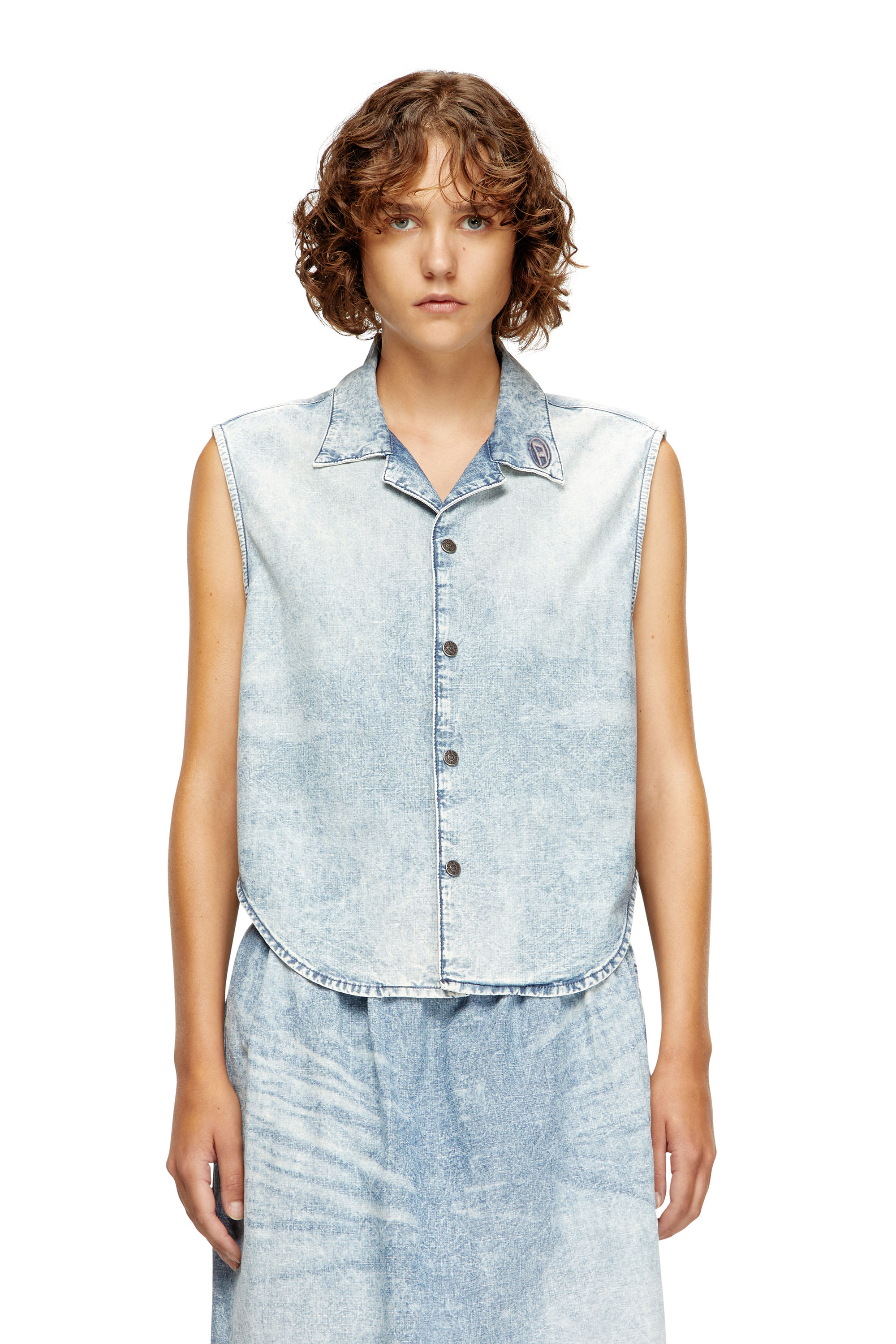 Diesel - DE-NABI-S, Top senza maniche in denim marmorizzato Donna in Blu - 1