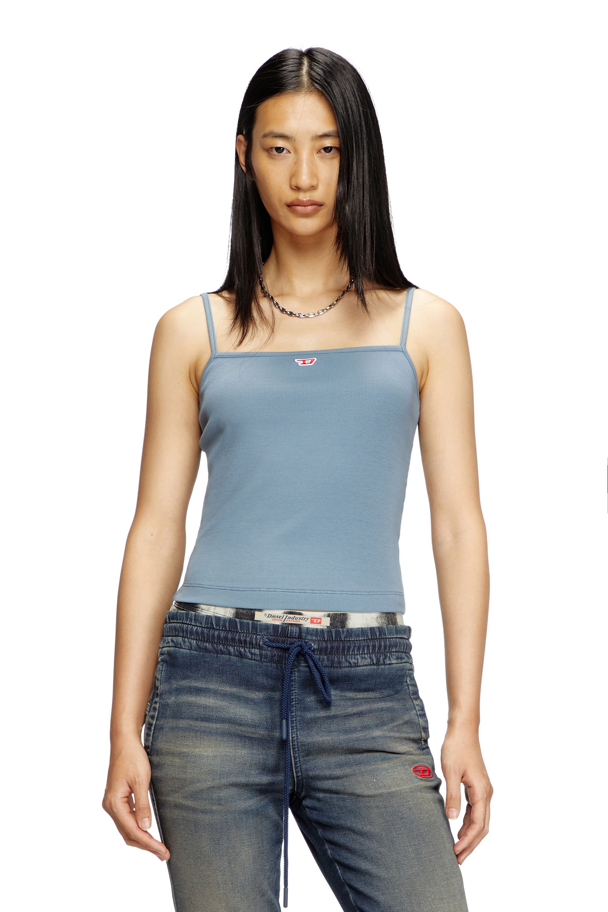 Diesel - T-HOP-D, Top con spalline e patch D ricamata Donna in Blu - 1