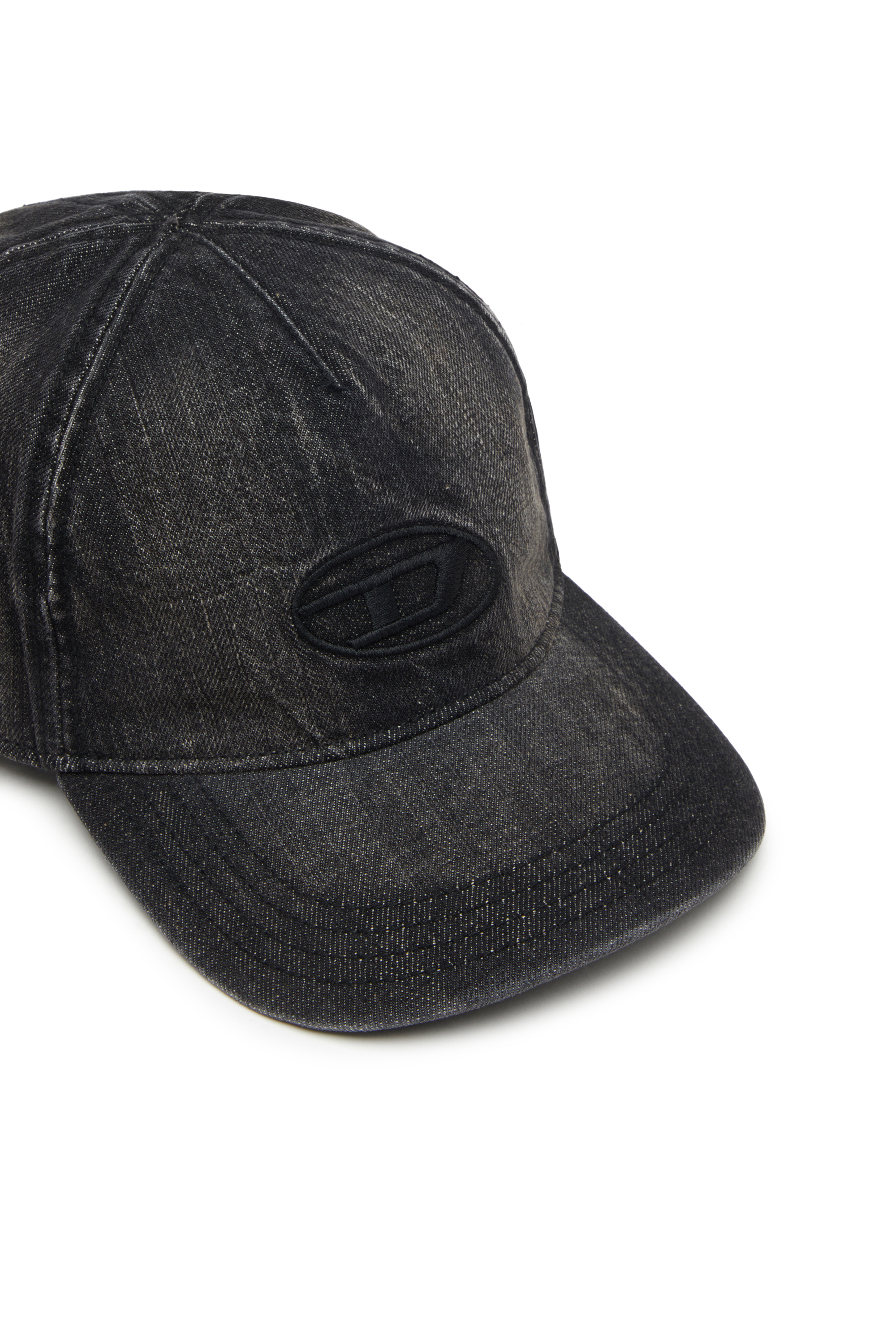Diesel - C-ENIC, Cappellino in denim con dettagli sfrangiati e logo ricamato Uomo in Nero - 3