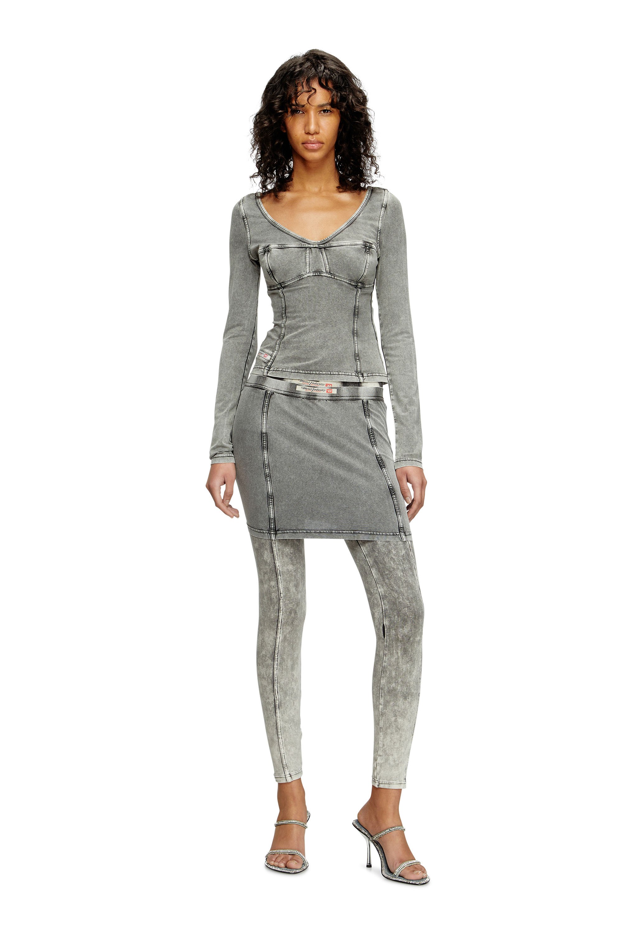 Diesel - O-ALLEGRA-MINI, Minigonna in jersey stretch effetto denim Donna in Grigio - 1