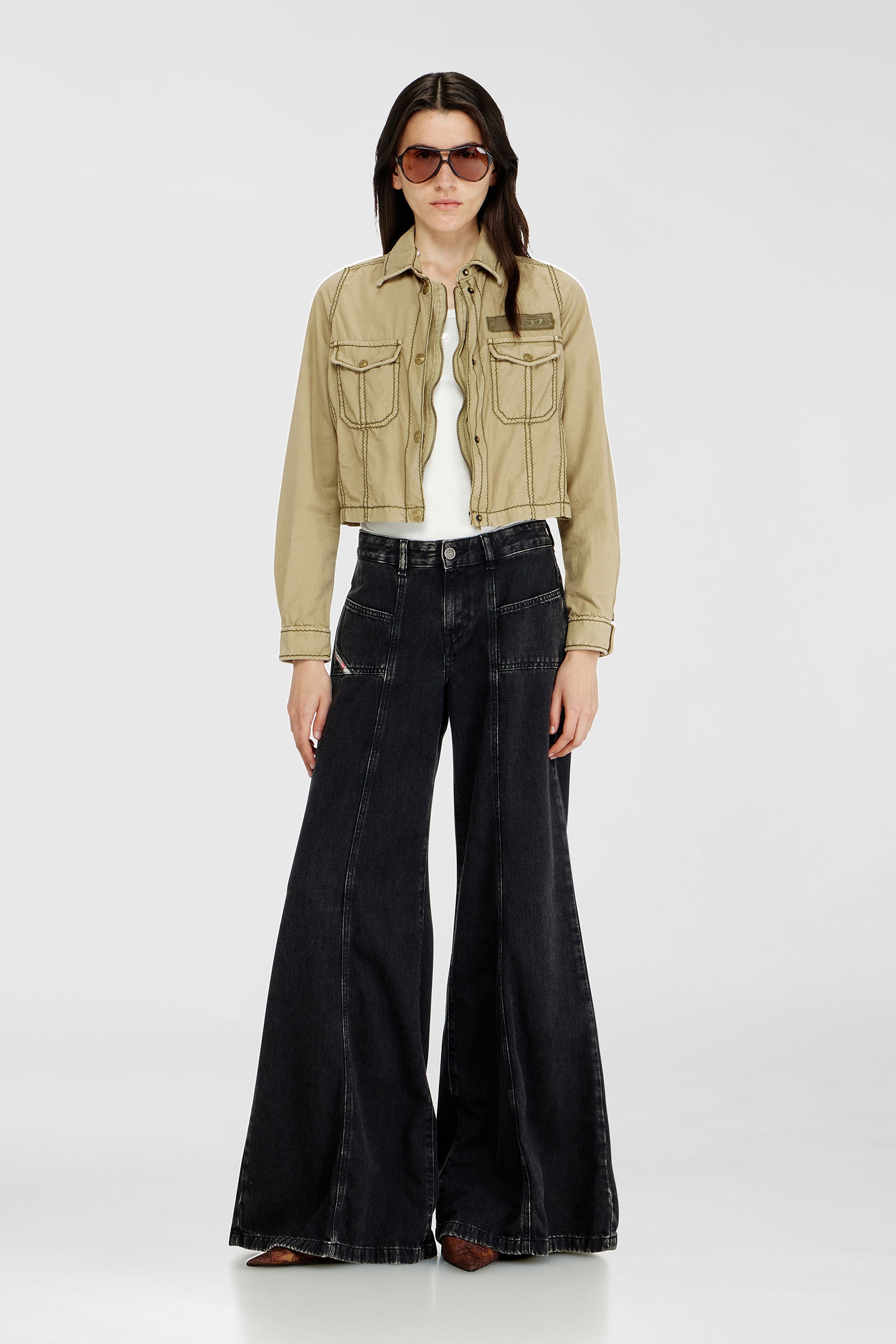 Diesel - Flare Jeans D-Akii 068HN Donna, Nero/Grigio scuro - Image 1