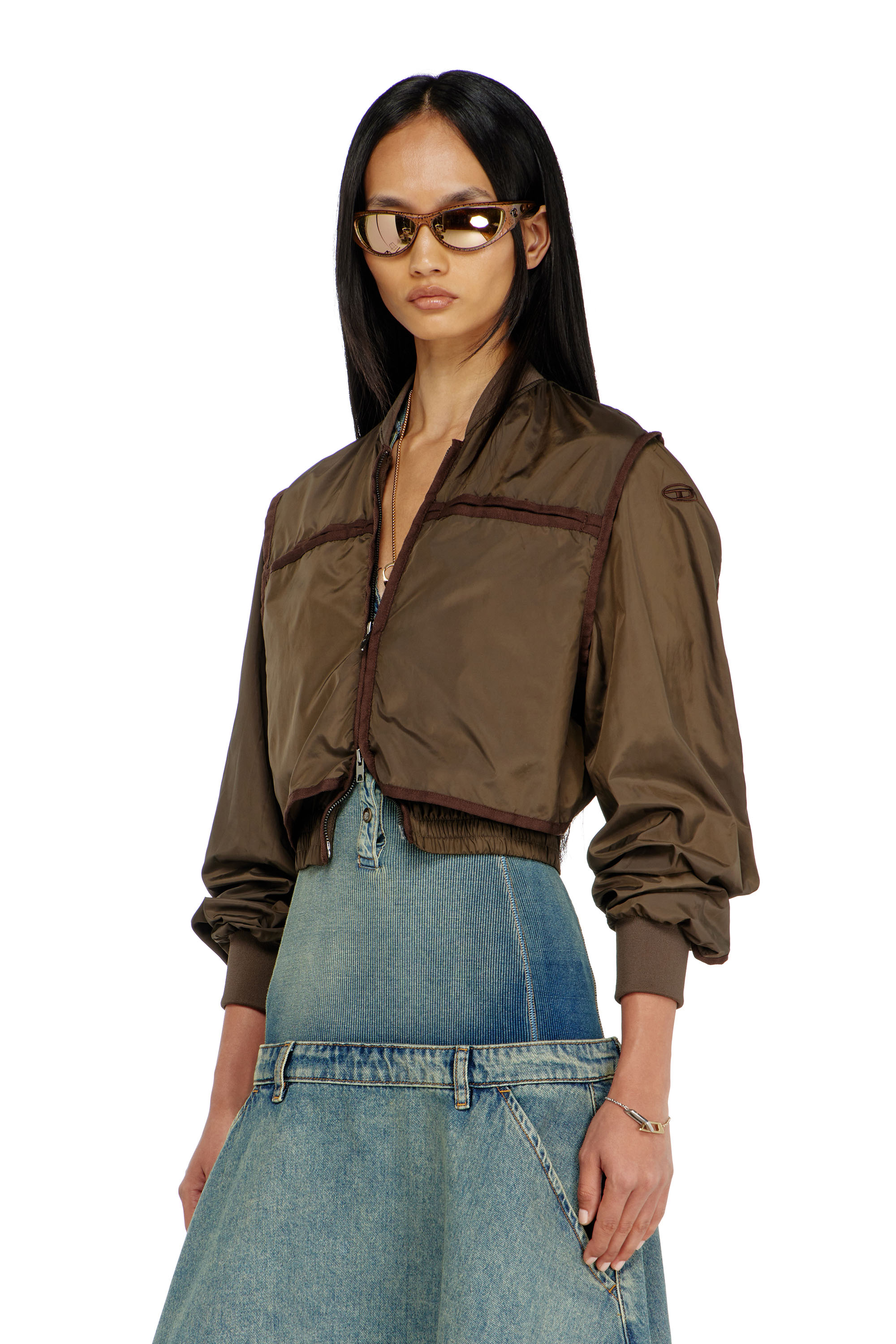 Diesel - G-OTHAM, Giacca in nylon con nastrature tono su tono Donna in Marrone - 1