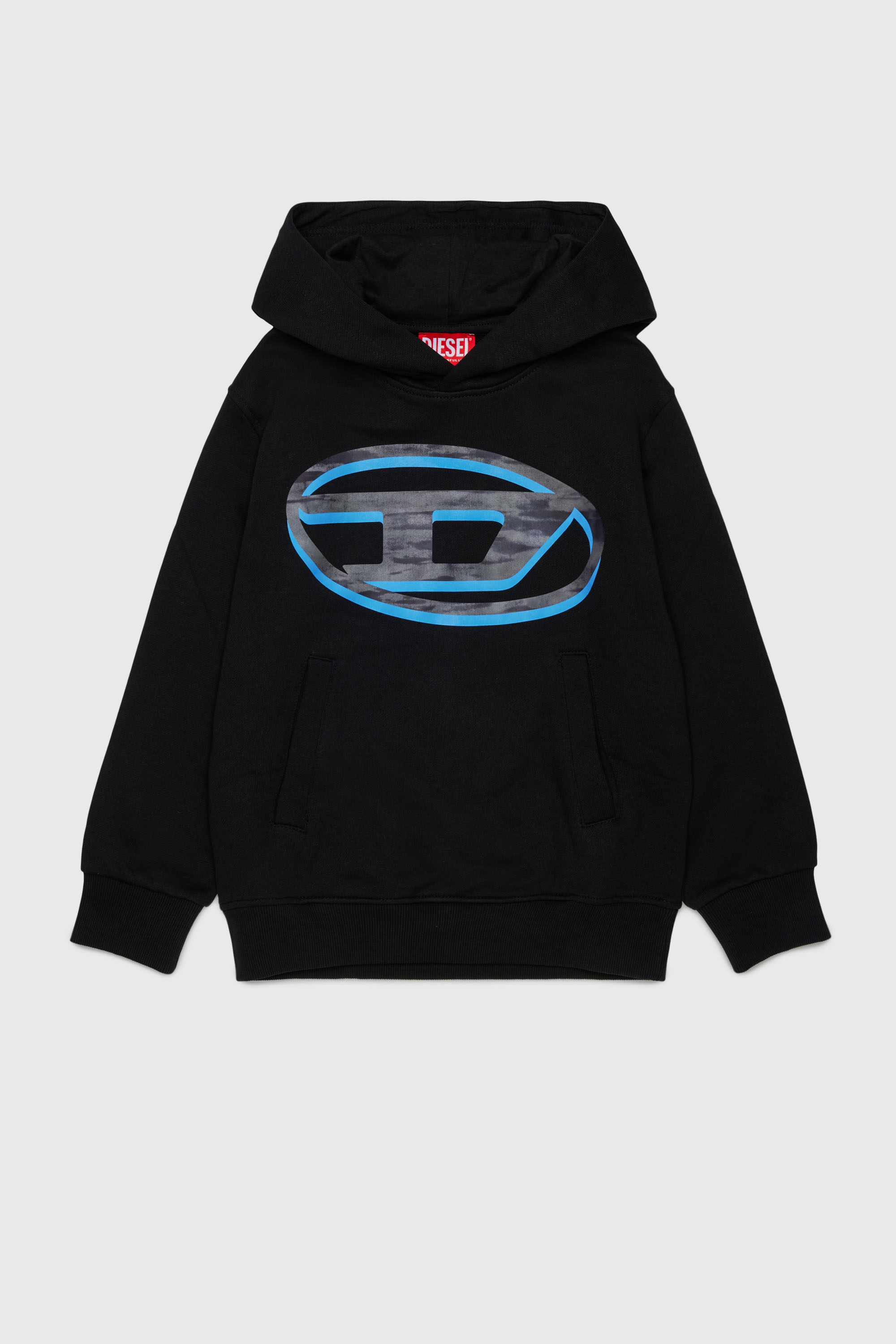 Diesel - SVELLYHOOD OVER, Hoodie con stampa Oval D bicolore Uomo in Nero - 1