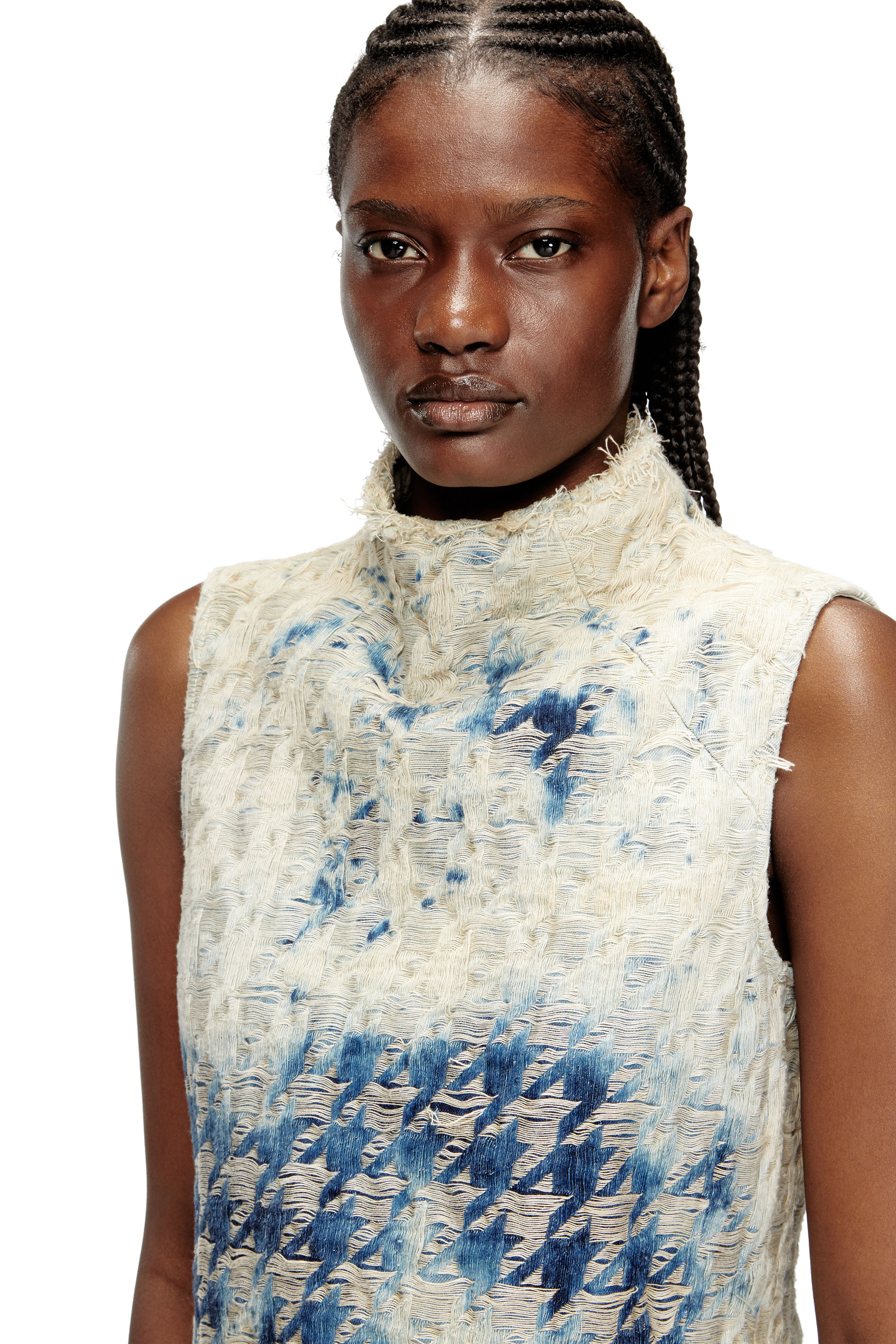 Diesel - DE-TAPI-FSH2, Top senza maniche in denim pied-de-poule Donna in Blu - 5