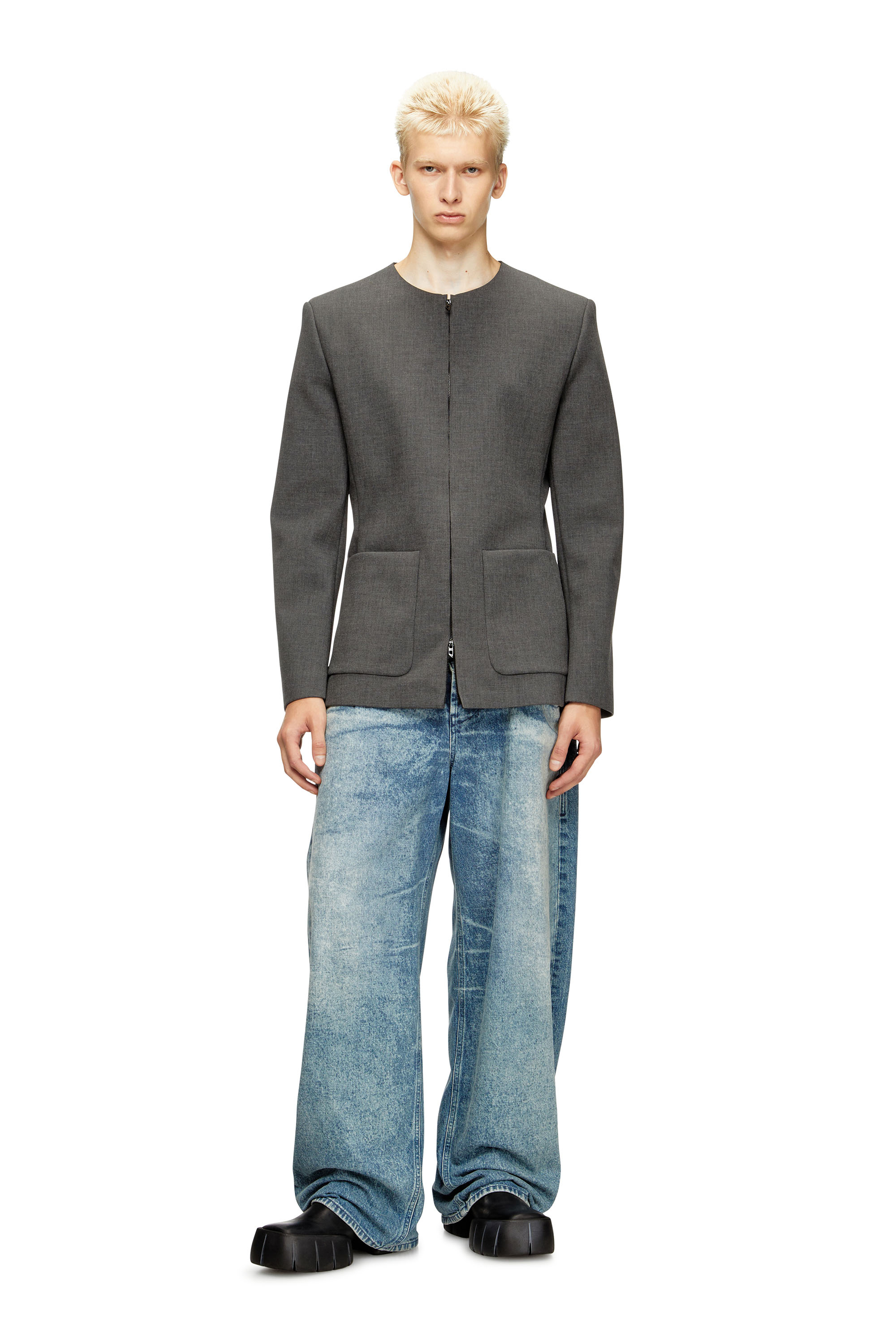 Diesel - J-CESAR-NEO, Giacca senza colletto in tessuto in neoprene doppio Uomo in Grigio - 1