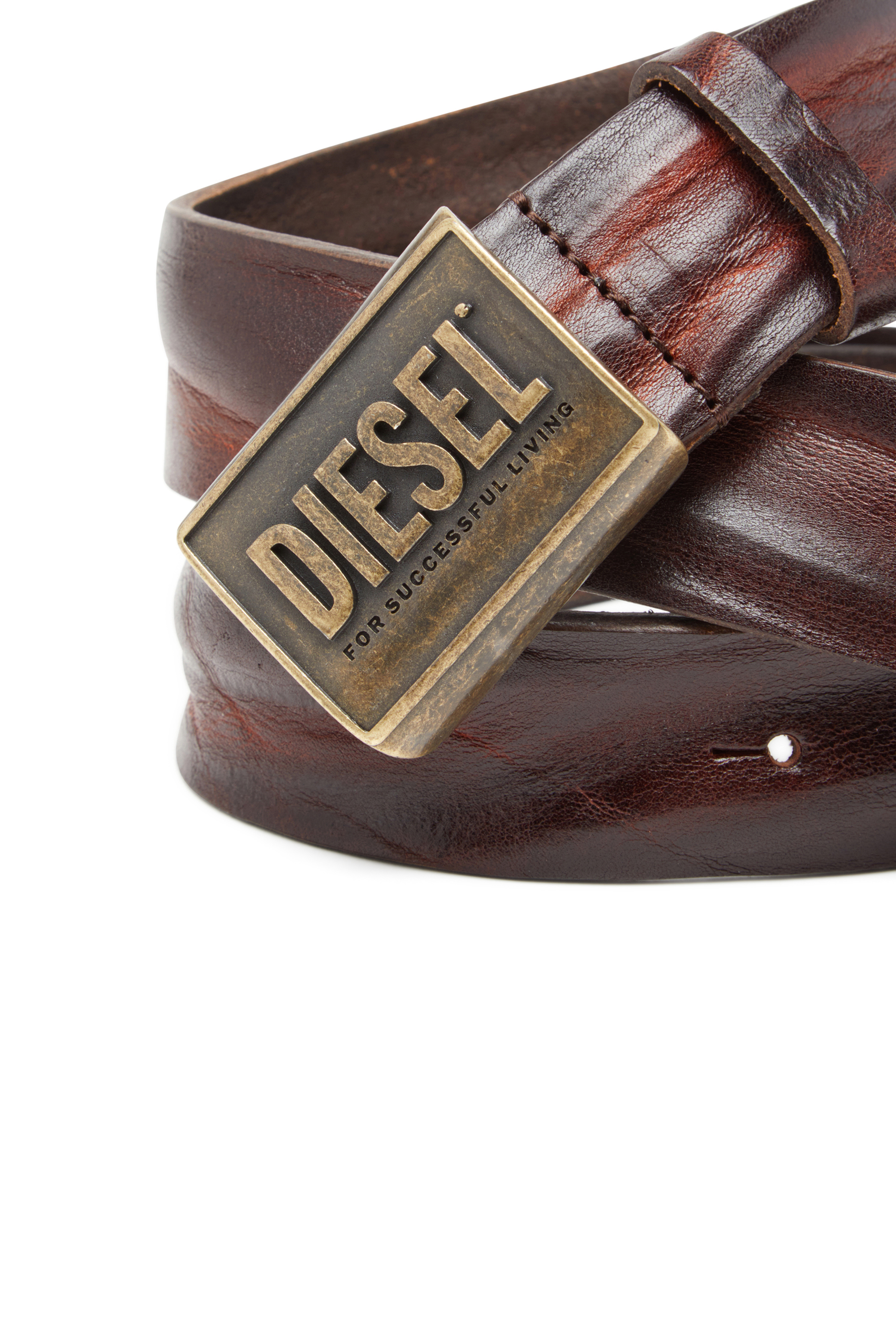 Diesel - B-METAL BISCOTTO, Cintura 4 cm in pelle con placca logo Uomo in Marrone - 3