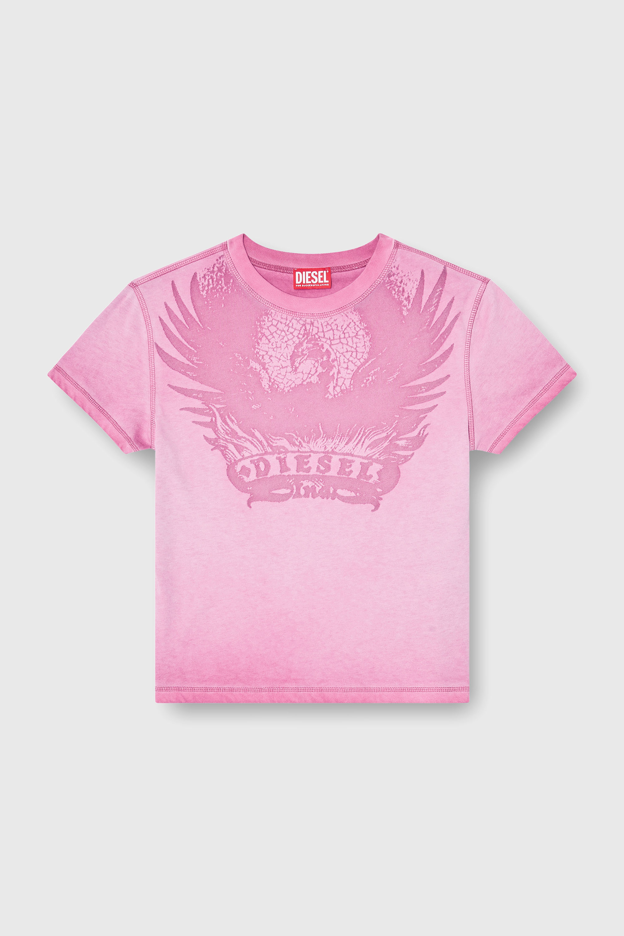 Diesel - T-ILA-AA7, Woman's Slim T-shirt with d&eacute;vor&eacute; Phoenix in Hot pink - 2