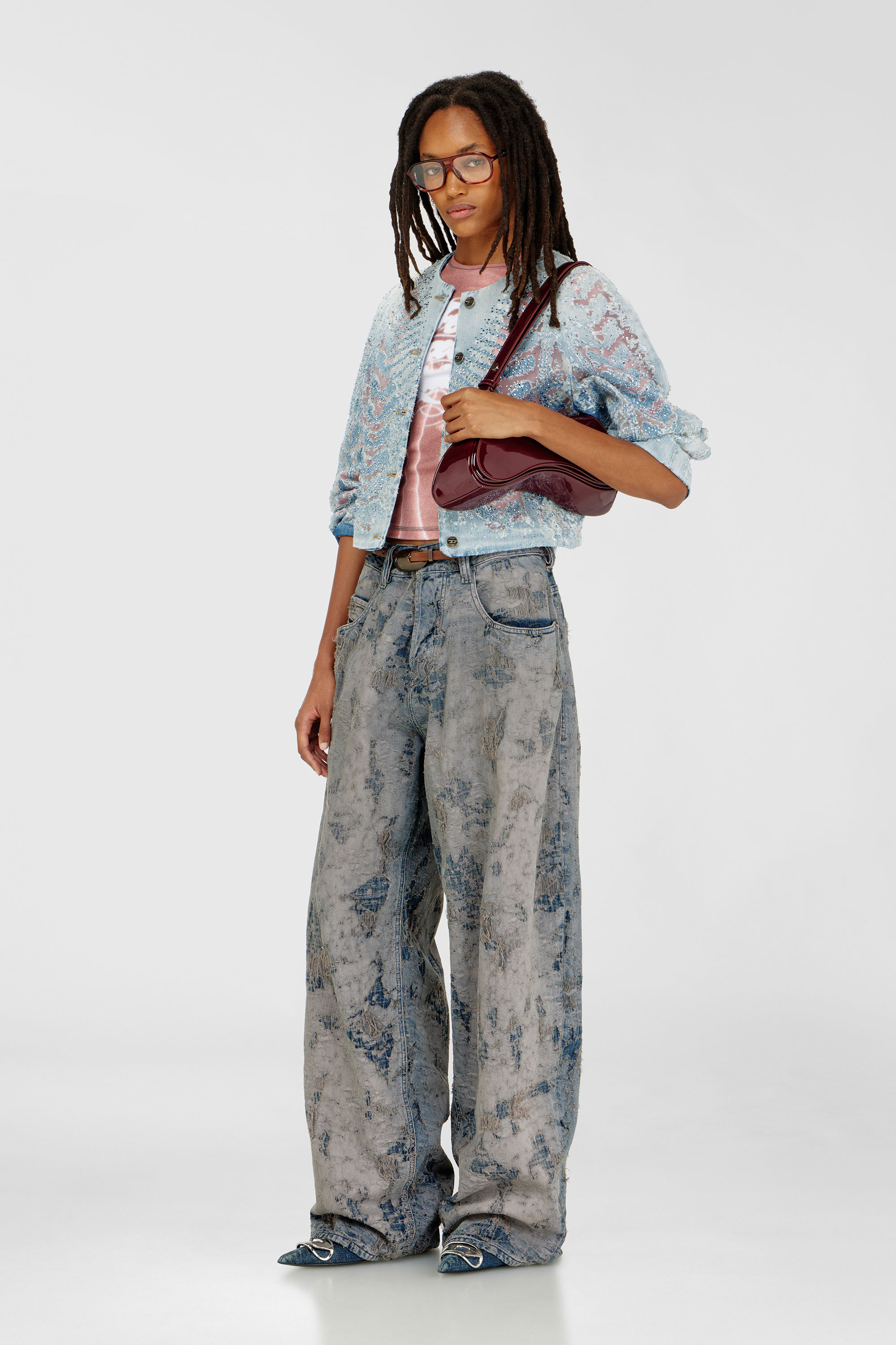 Diesel - DE-SOLIXIA-S, Giacca in denim microstone devor&eacute; Donna in Blu - 1