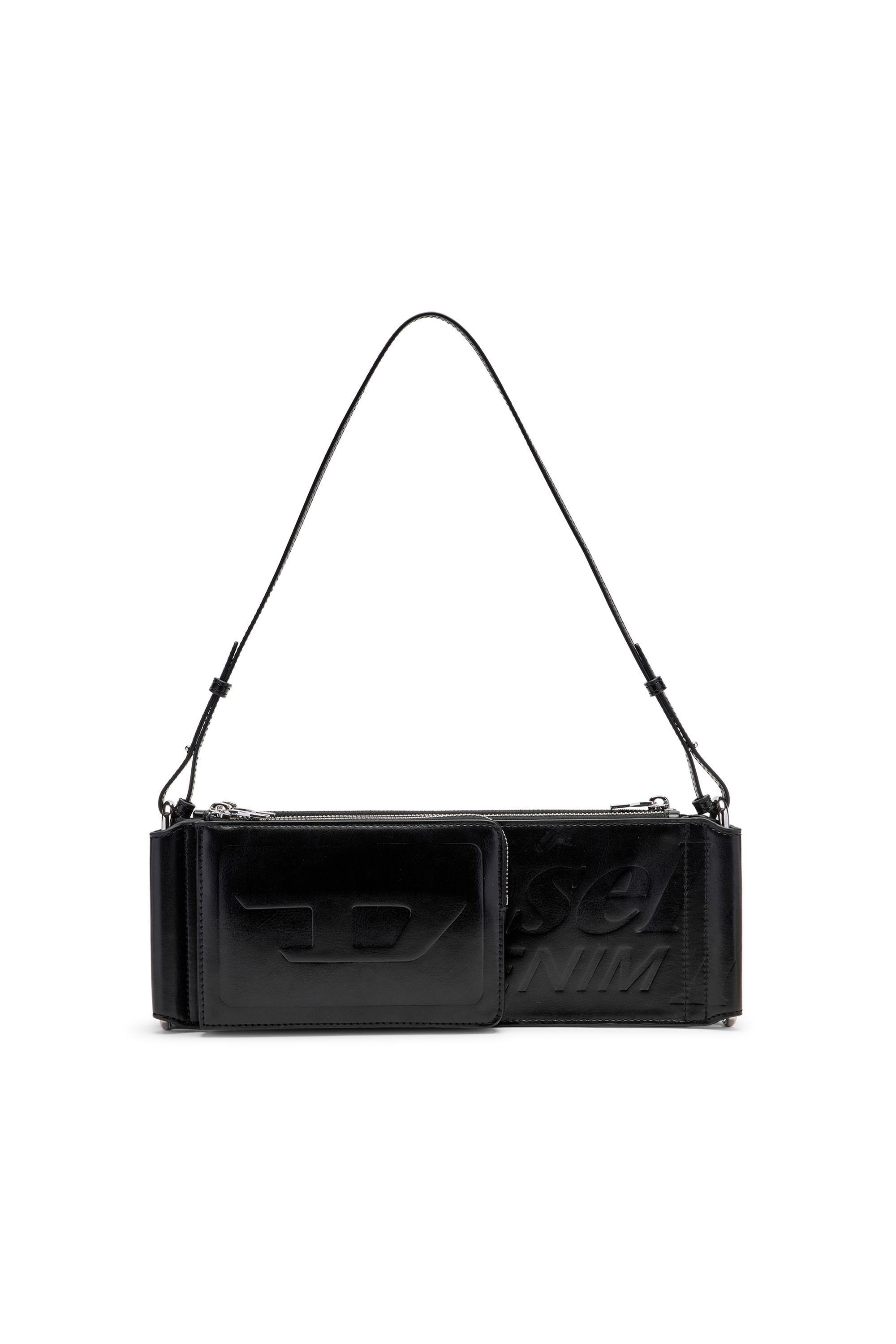 Diesel - FLAG-D SHOULDER BAG X, Flag-D-Borsa a spalla trasformabile con logo a rilievo Unisex in Nero - 1