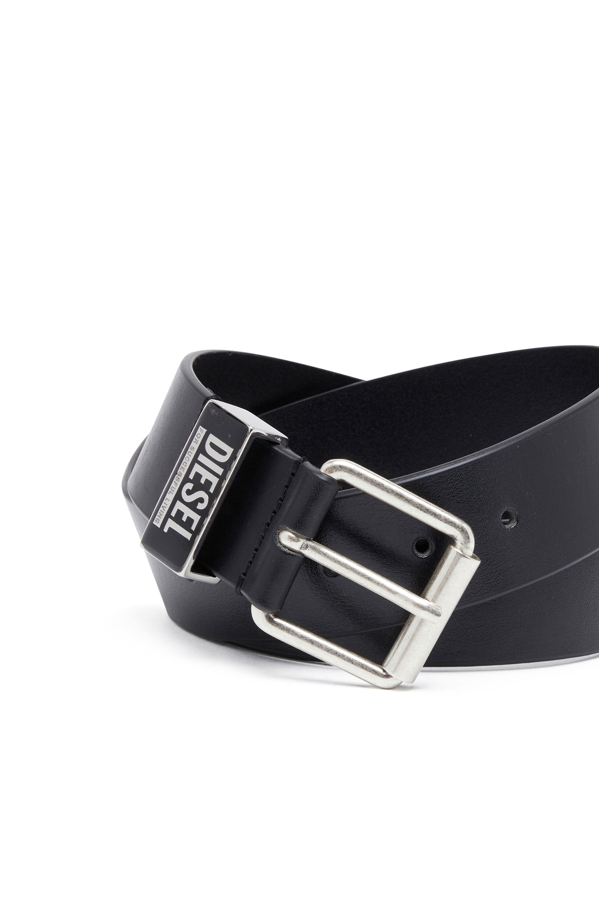 Diesel - B-GLOSSY LOOP 40, Man's 3.9cm leather belt with enamelled logo loop in Black - 3