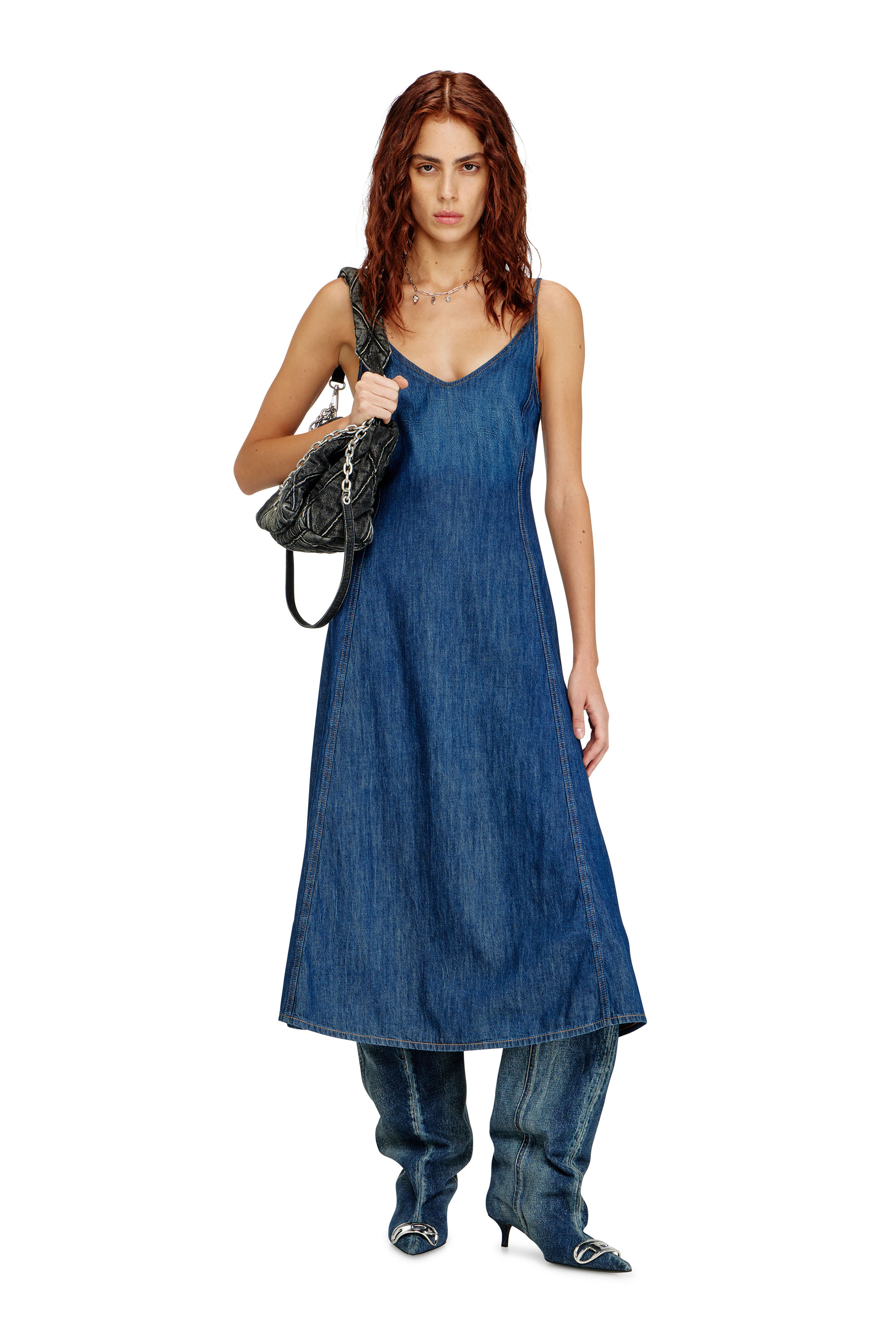 Diesel - DE-BELD-D, Abito midi in denim pulito Donna in Blu - 2