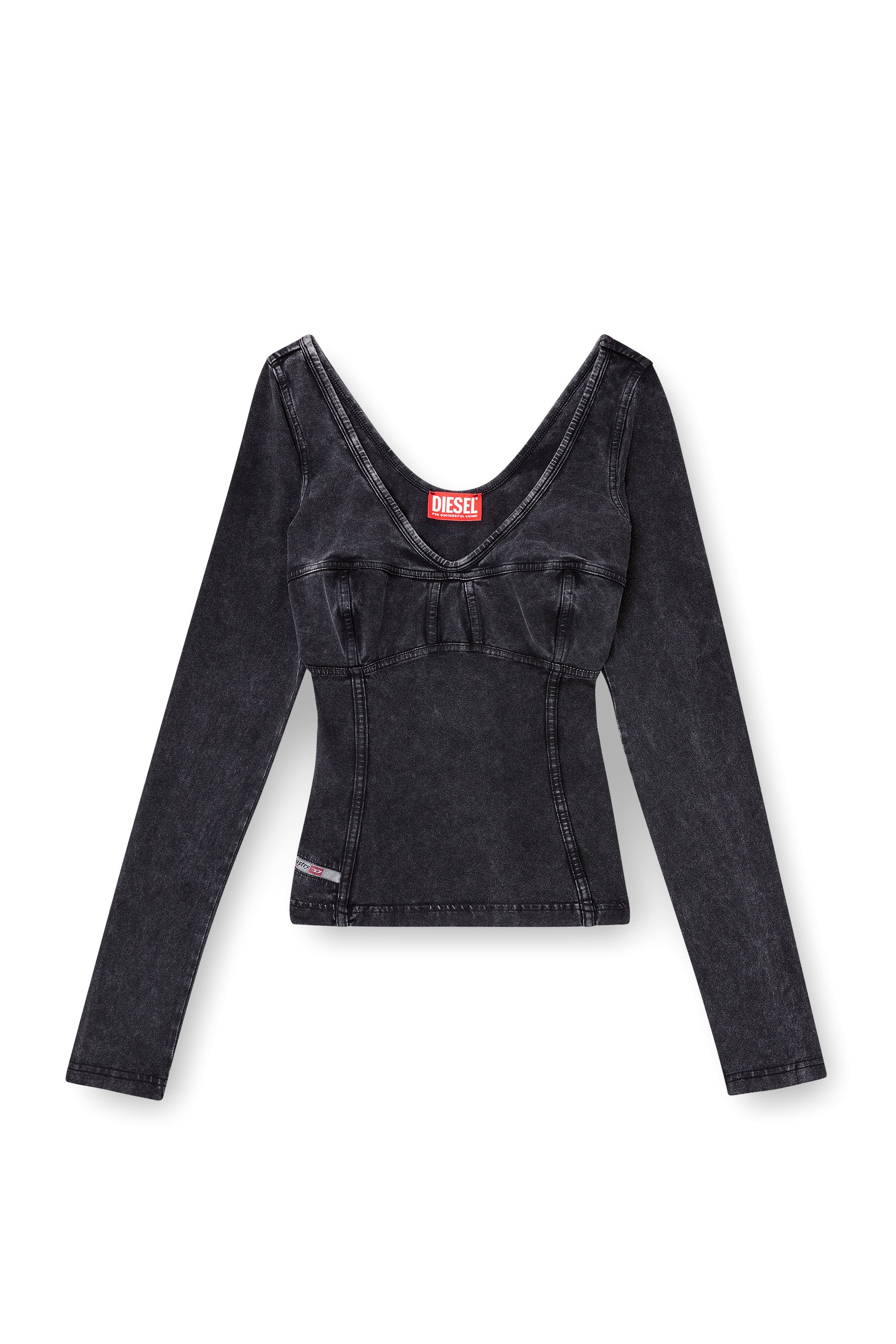 Diesel - T-ELIN, Maglia a maniche lunghe effetto denim Donna in Nero - 3