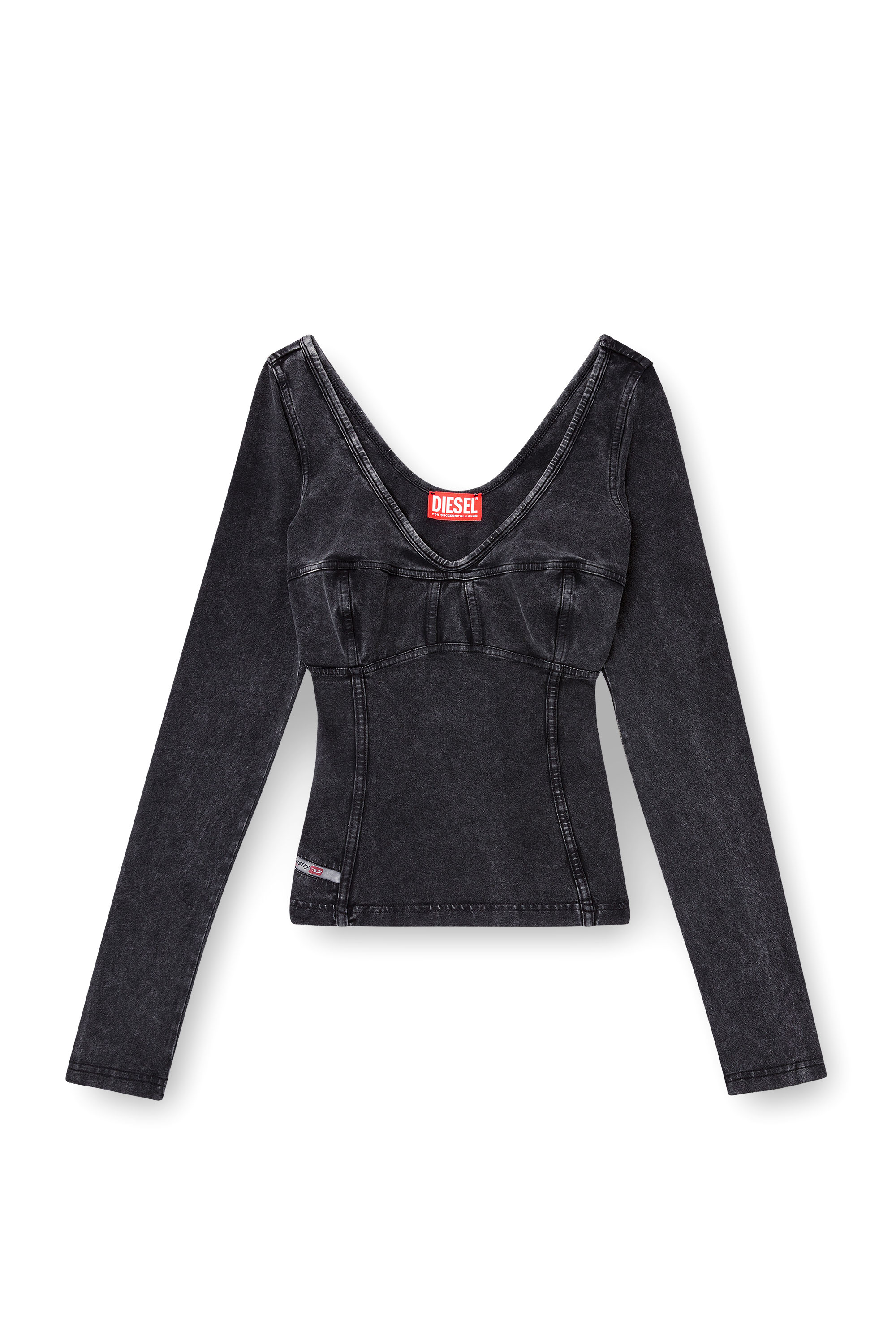 Diesel - T-ELIN, Maglia a maniche lunghe effetto denim Donna in Nero - 2