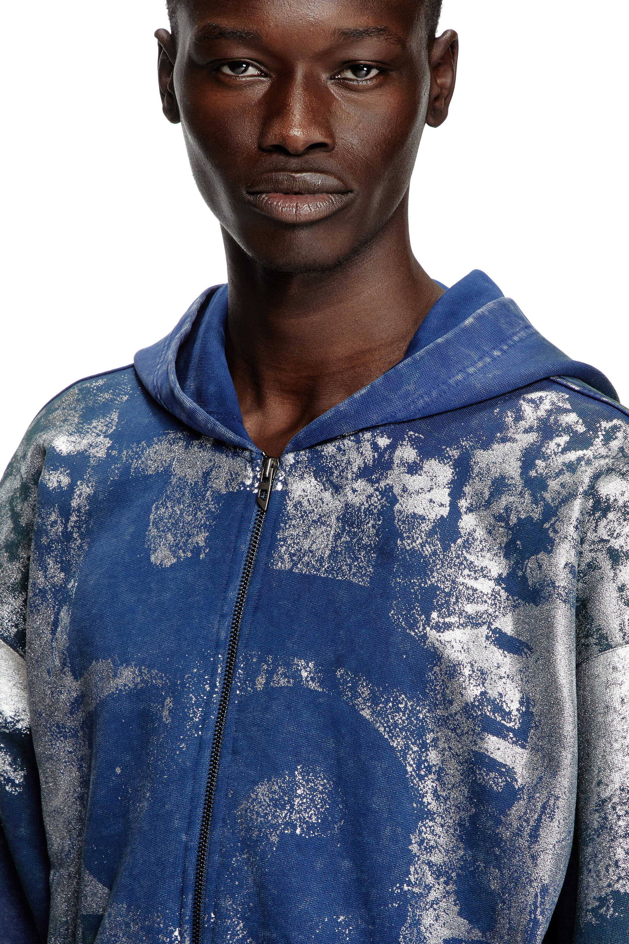 Diesel - S-LOXTY-ZIP, Hoodie con zip ed effetti distressed Uomo in Blu - 5