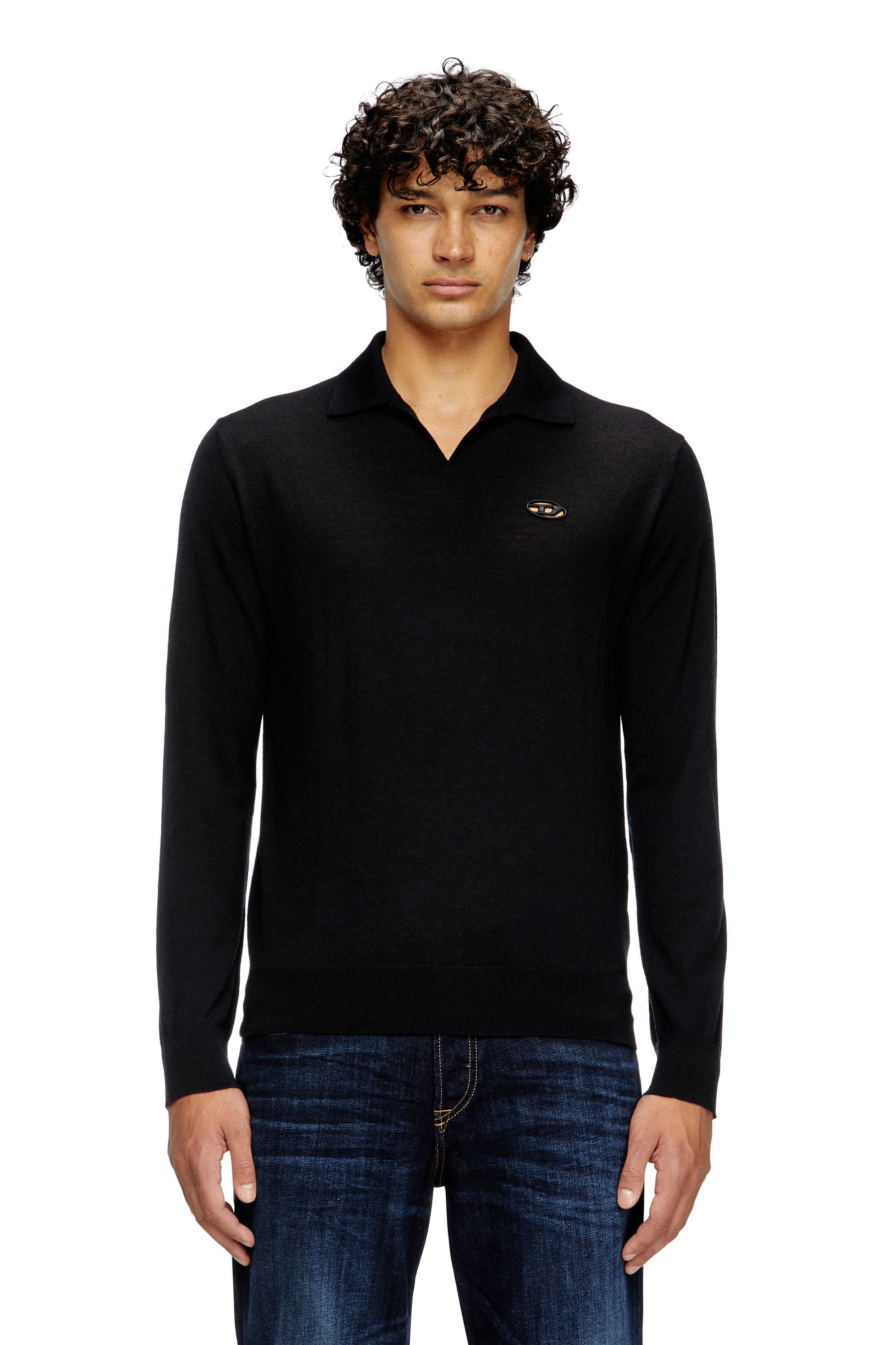 Diesel - K-GLARE, Maglia in lana con colletto polo Uomo in Nero - 1
