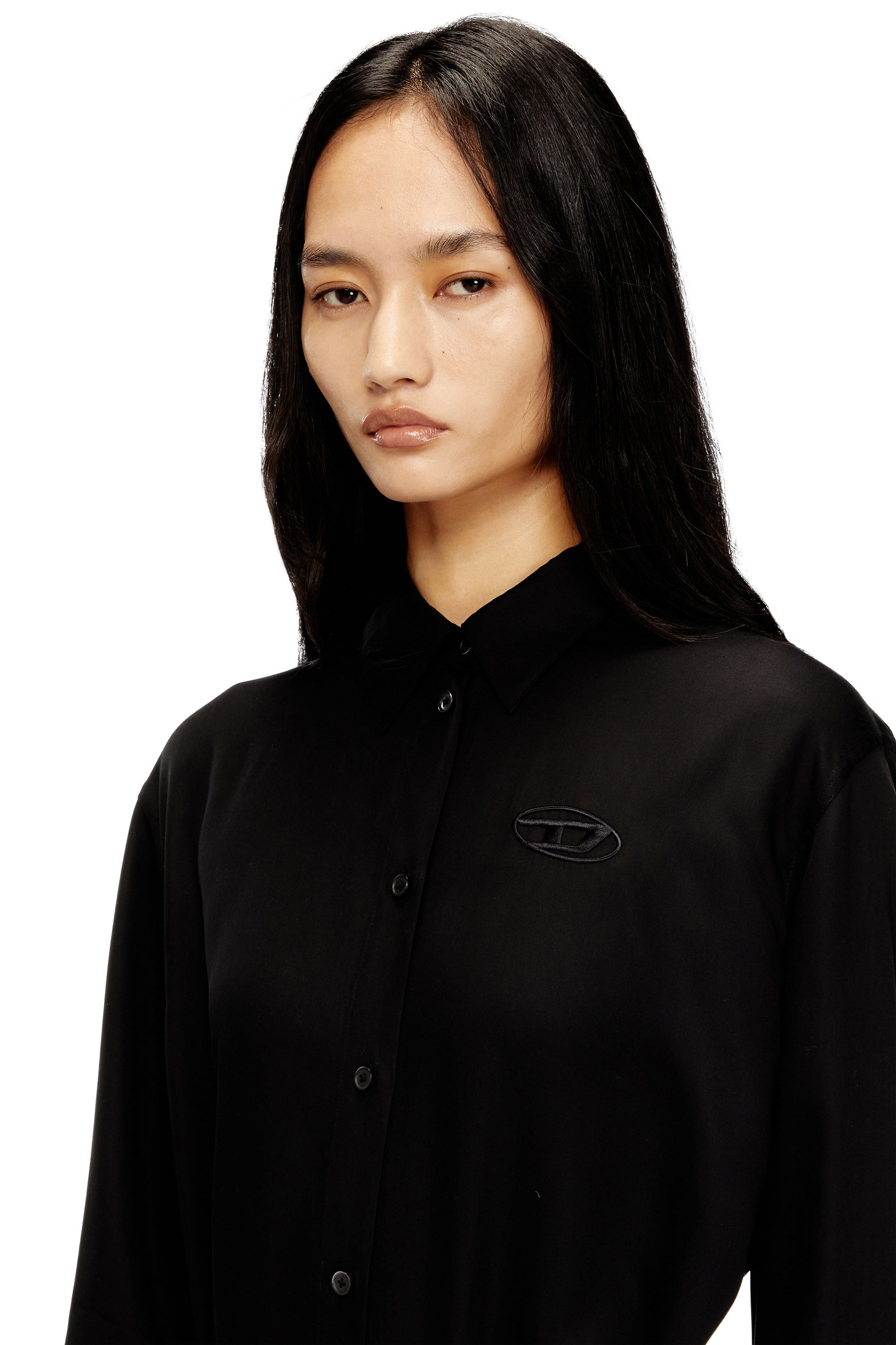 Diesel - D-ILETTA-S1, Abito a camicia midi con dettagli intrecciato Donna in Nero - 4