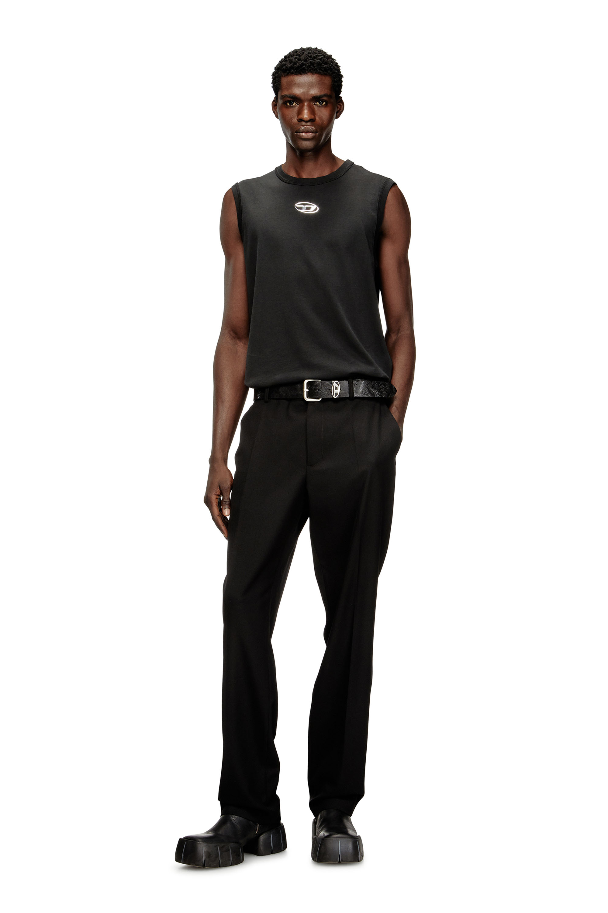 Diesel - T-BISCO-IOD, Sleeveless cotton top with metallic Oval D Uomo in Nero - 2