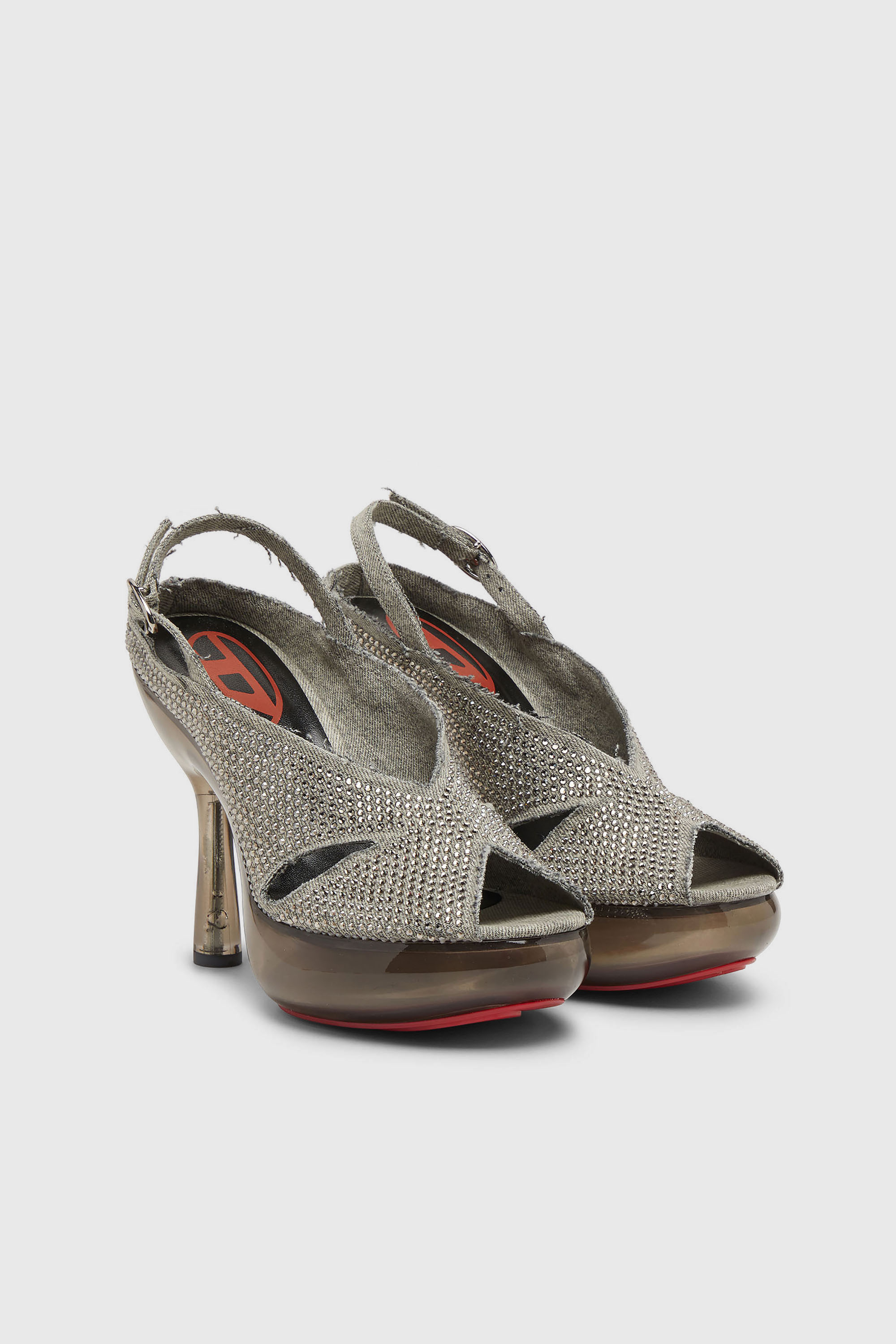 Diesel - D-LAKE PLATFORM SDL, D-Lake-Sandali platform in denim con strass e plexiglass Donna in Grigio - 2