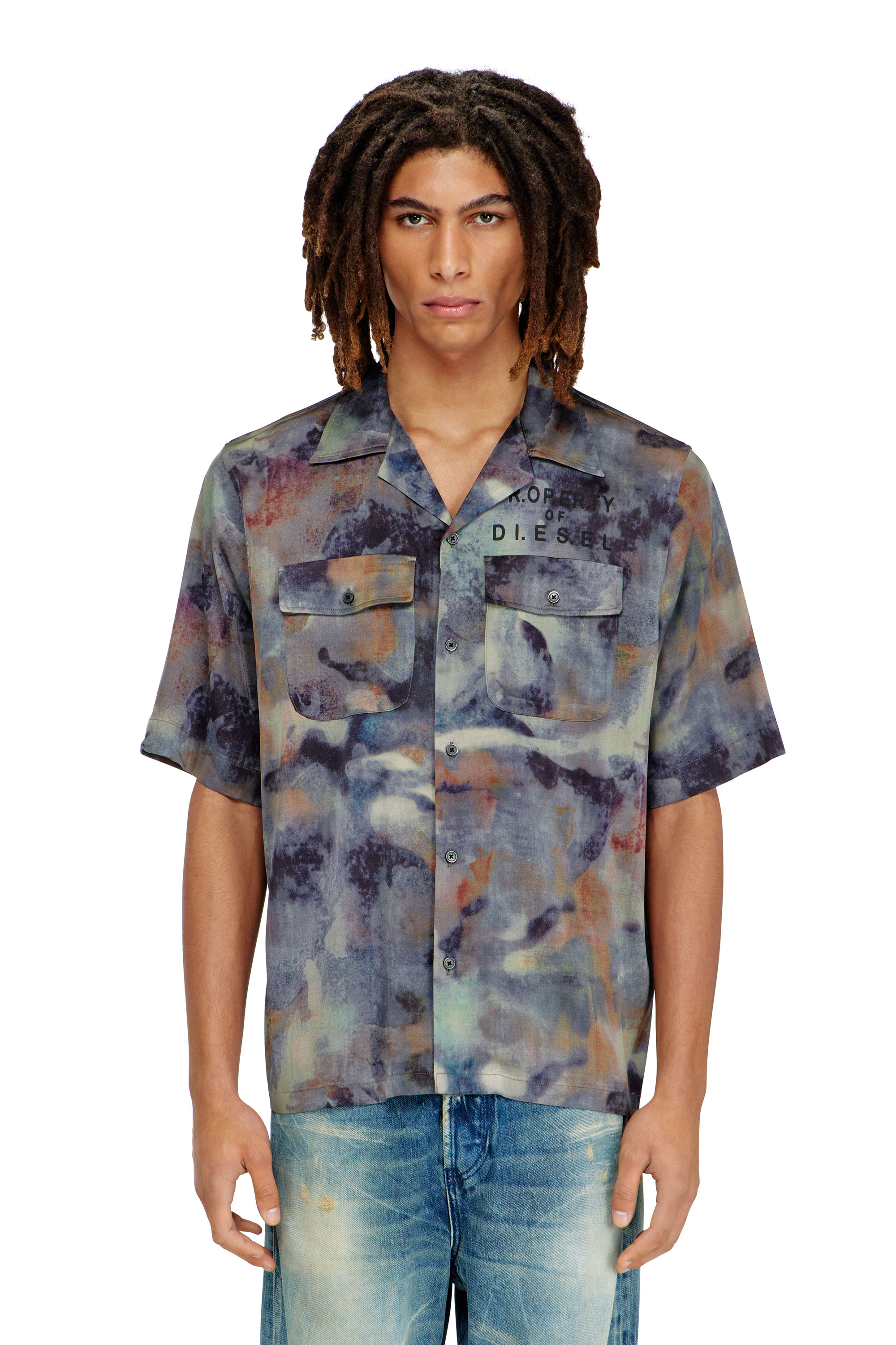 Diesel - S-BRACK-DMBN, Camicia in raso con stampa camouflage su tutta la superficie Uomo in Multicolor - 1