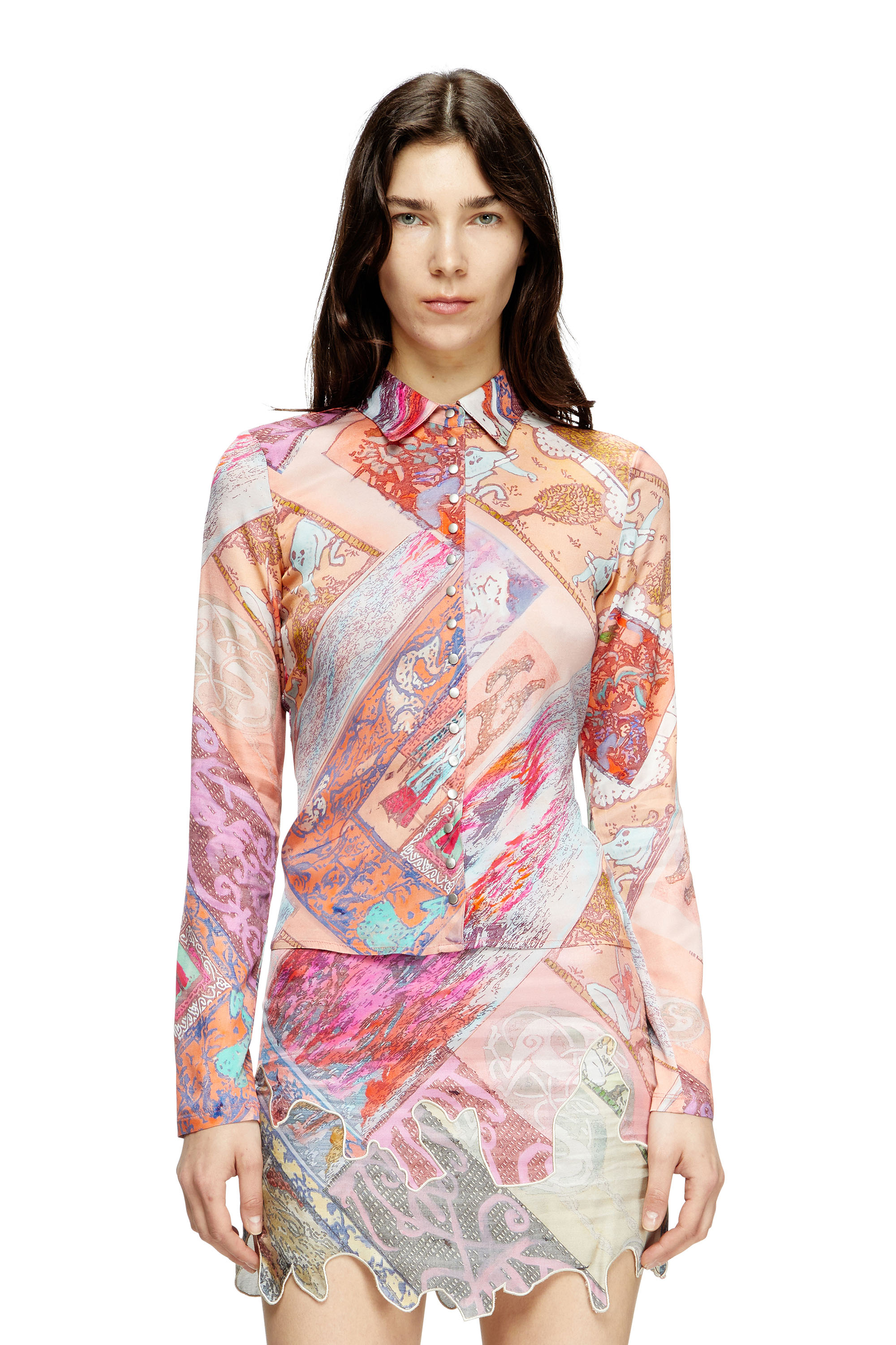 Diesel - C-AMELIA, Camicia in viscosa stretch con stampa araldica Donna in Rosa - 1