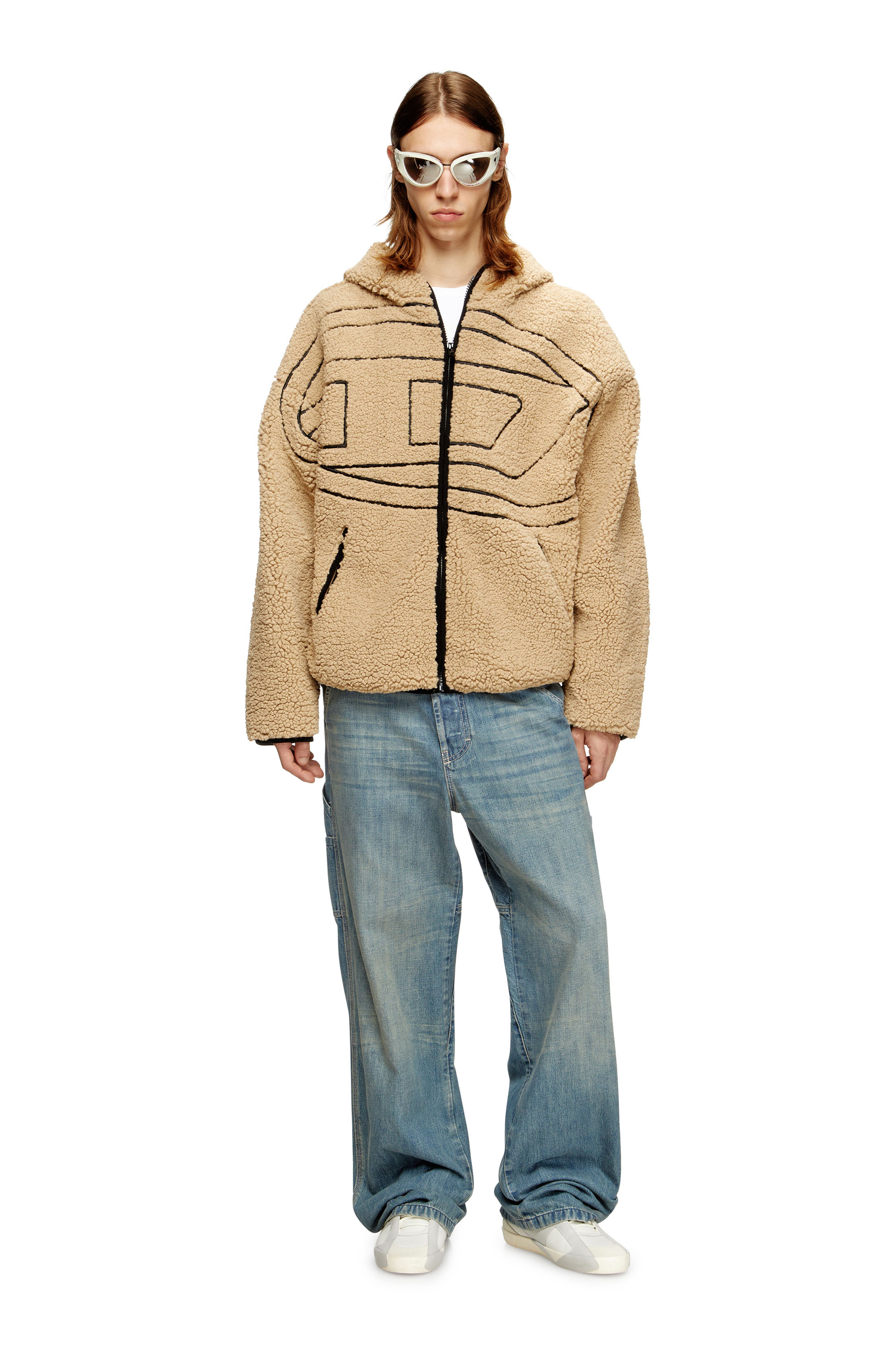 Diesel - S-ZAT, Felpa teddy con cappuccio Uomo in Beige - 1