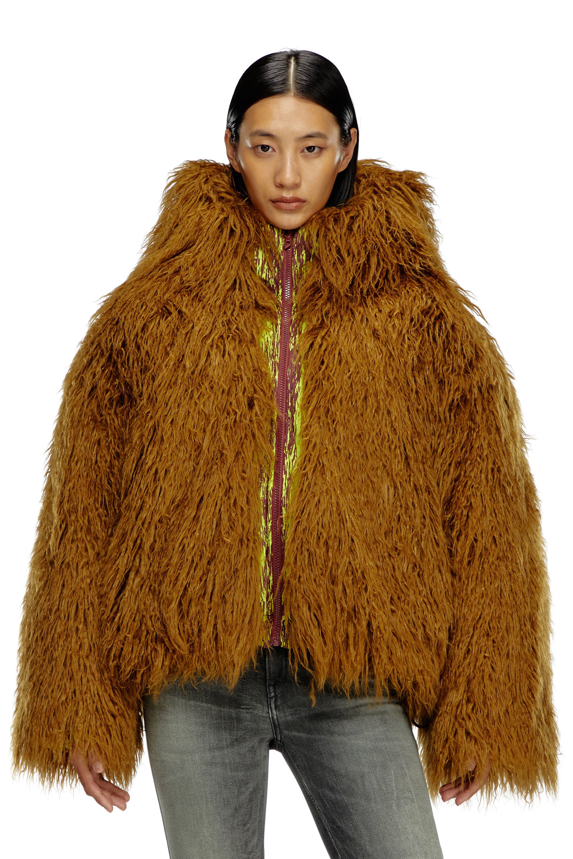 Diesel - W-ASABI, Giacca reversibile in dévoré e shaggy fur Donna in Marrone - 1