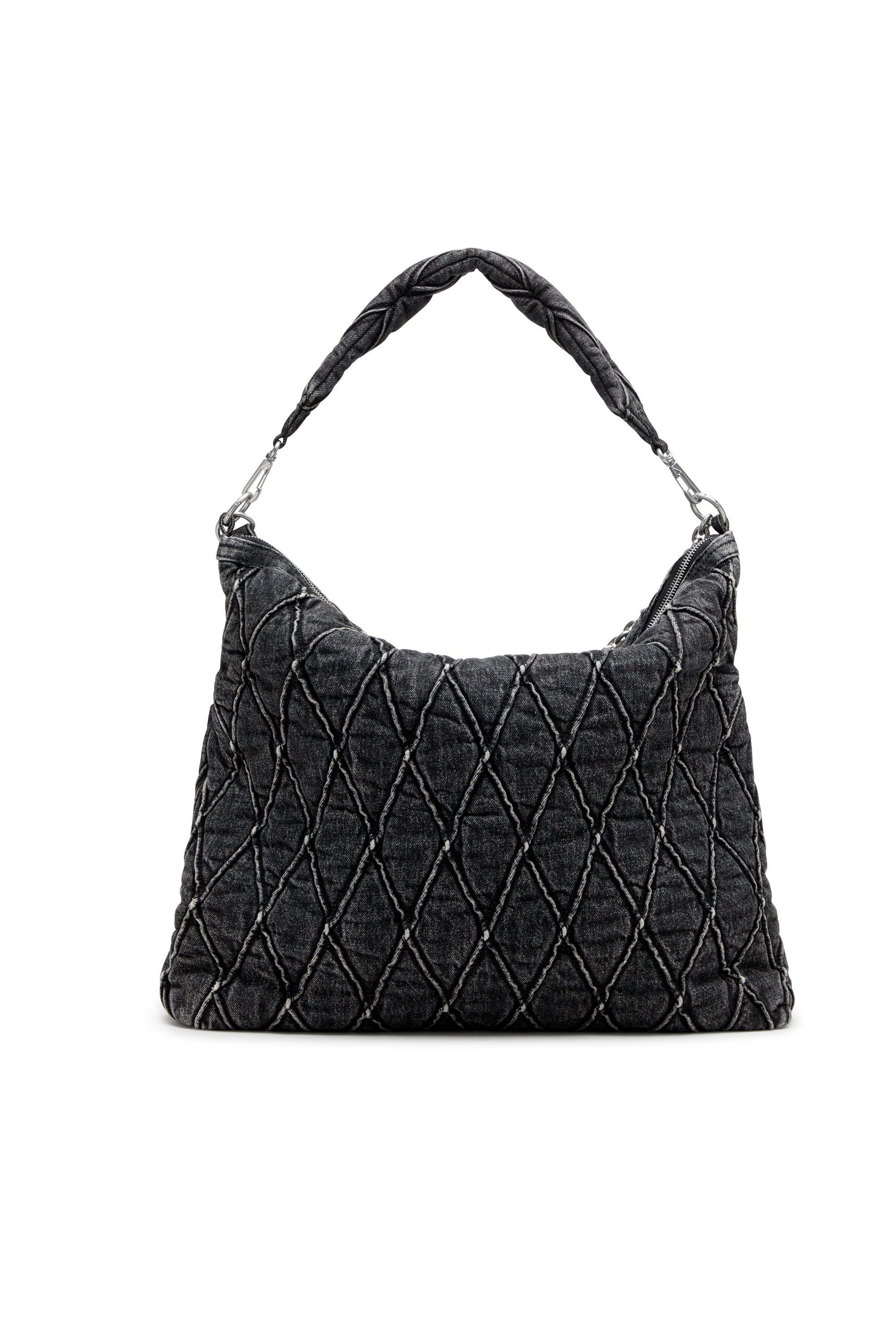 Diesel - CHARM-D HOBO, Borsa hobo large in denim trapuntato e trattato Donna in Nero - 2